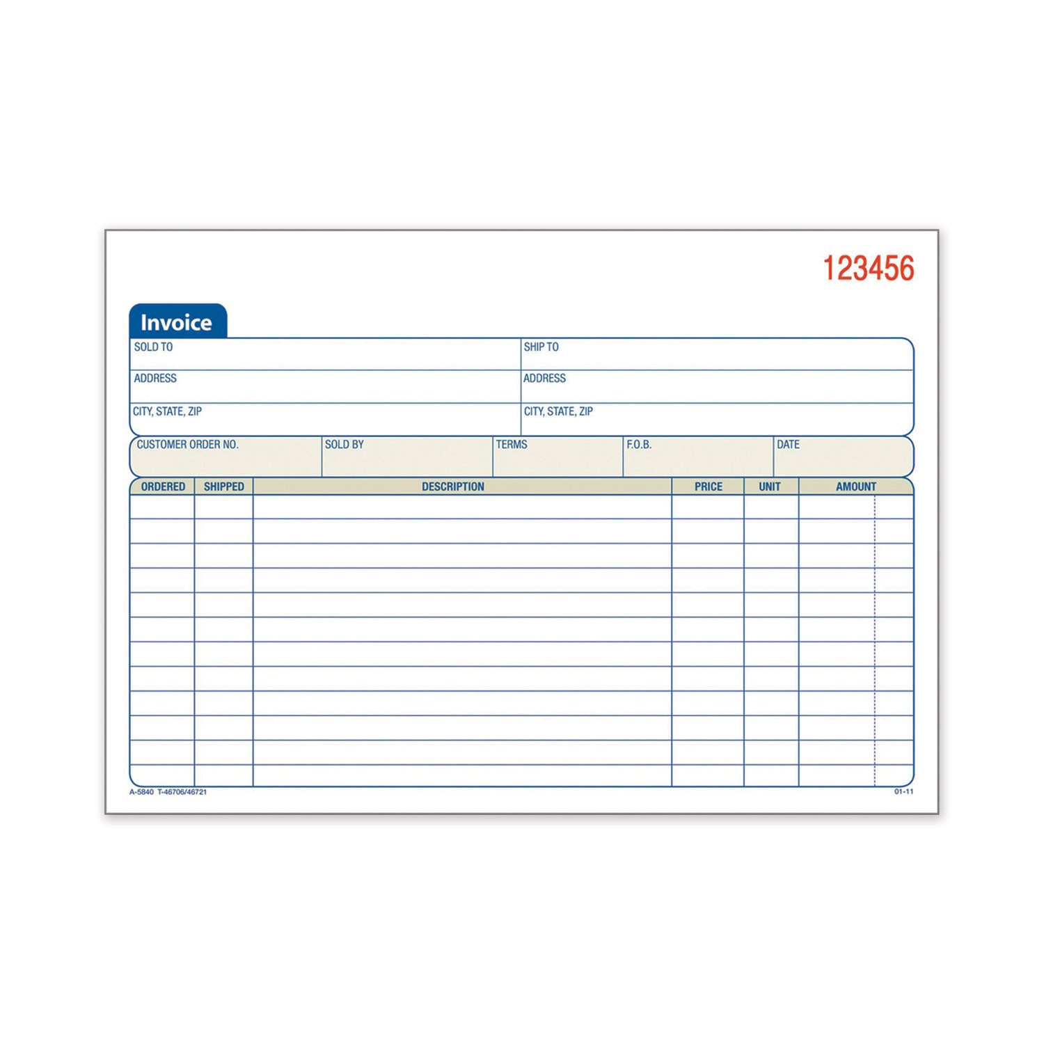 Two-Part Invoice Book, Two-Part Carbonless, 5.56 x 8.44, 50 Forms Total