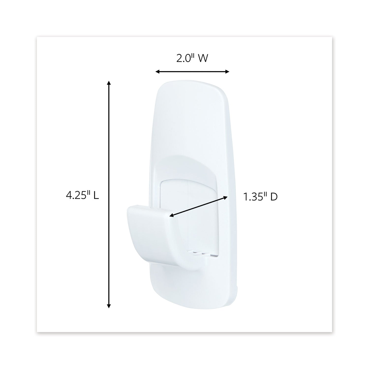 Command™ General Purpose Hooks, Jumbo, Plastic, White, 7.5 lb Capacity, White, 1 Hook and 4 Strips