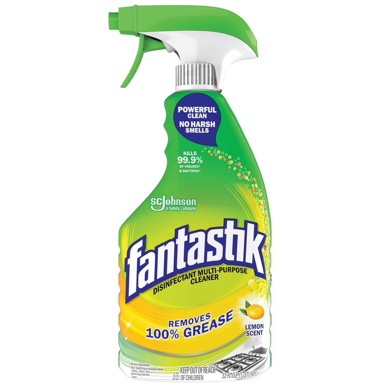 Fantastik® Disinfectant Multi-Purpose Cleaner Lemon Scent, 32 oz Spray Bottle, 8/Carton