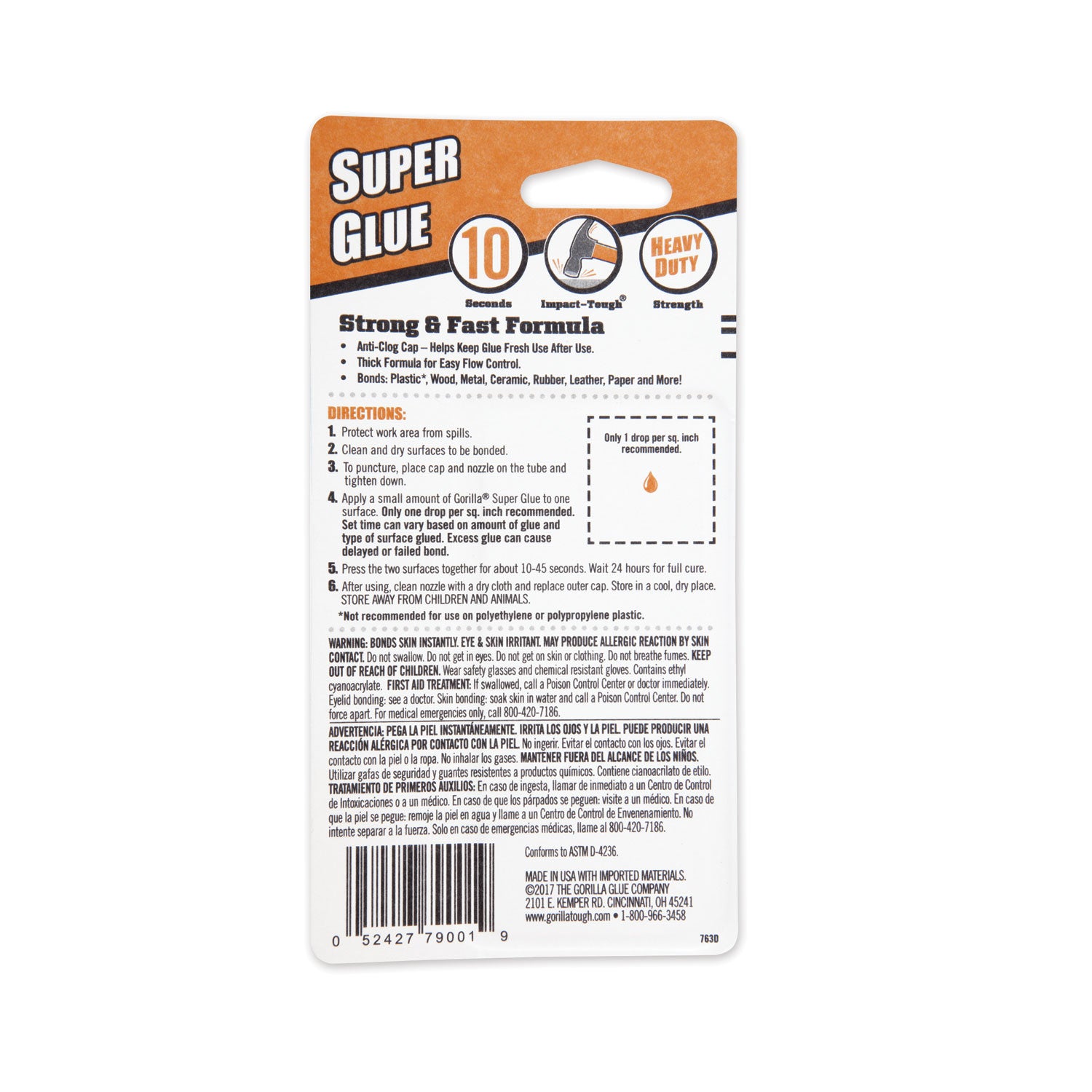 Gorilla® Super Glue, 0.53 oz, Dries Clear