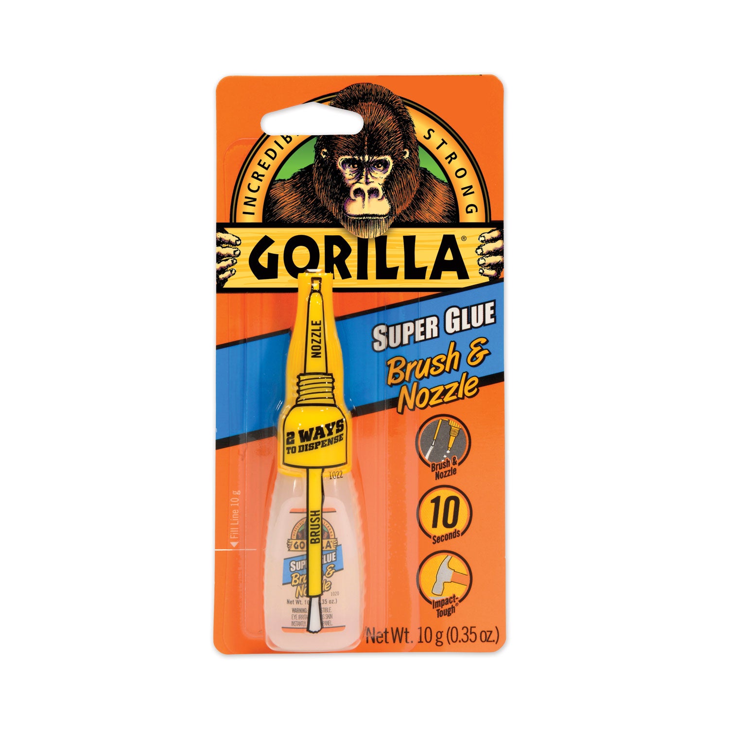 Gorilla® Super Glue with Brush and Nozzle Applicators, 0.35 oz, Dries Clear