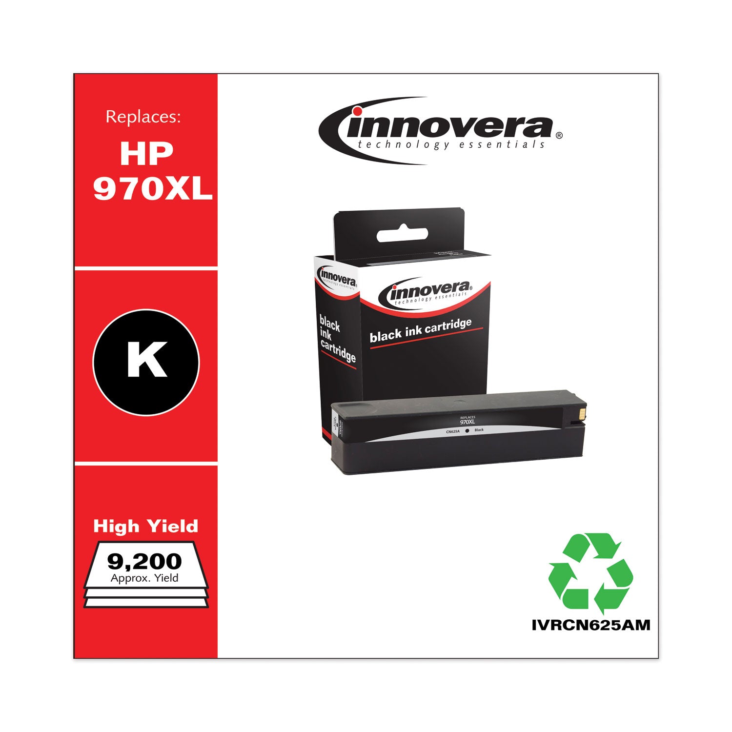 Innovera® Remanufactured Black High-Yield Ink, Replacement for 970XL (CN625AM), 9,200 Page-Yield