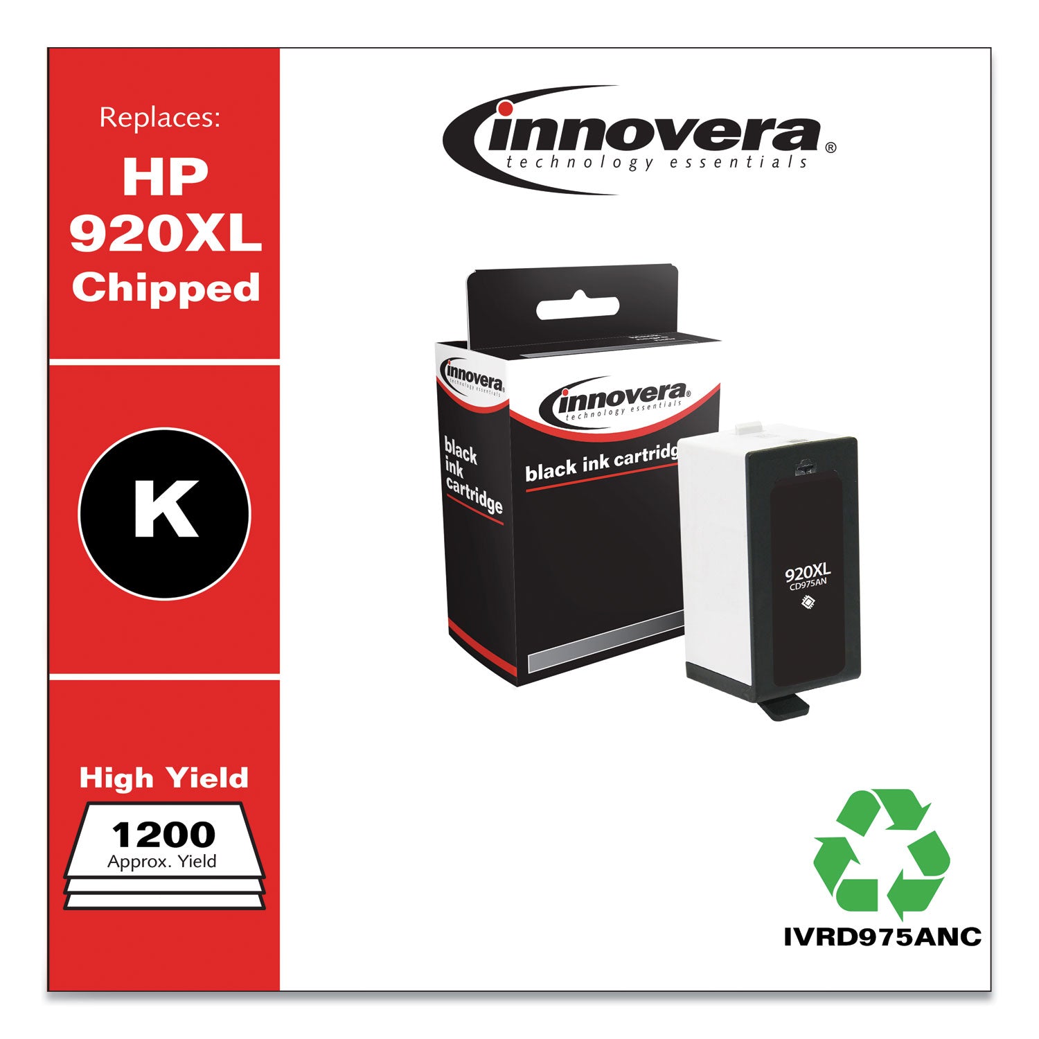 Innovera® Remanufactured Black High-Yield Ink, Replacement for 920XL (CD975AN), 1,200 Page-Yield