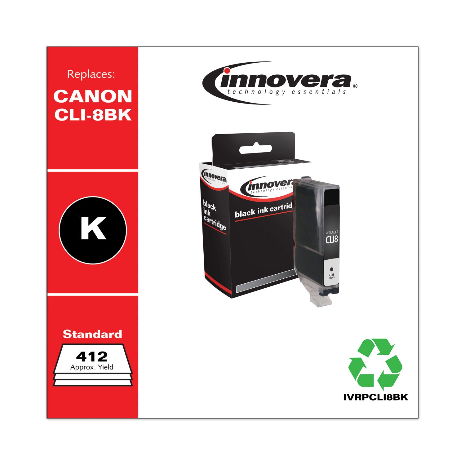 Innovera® Remanufactured Black Ink, Replacement for CLI8BK (0620B002), 412 Page-Yield