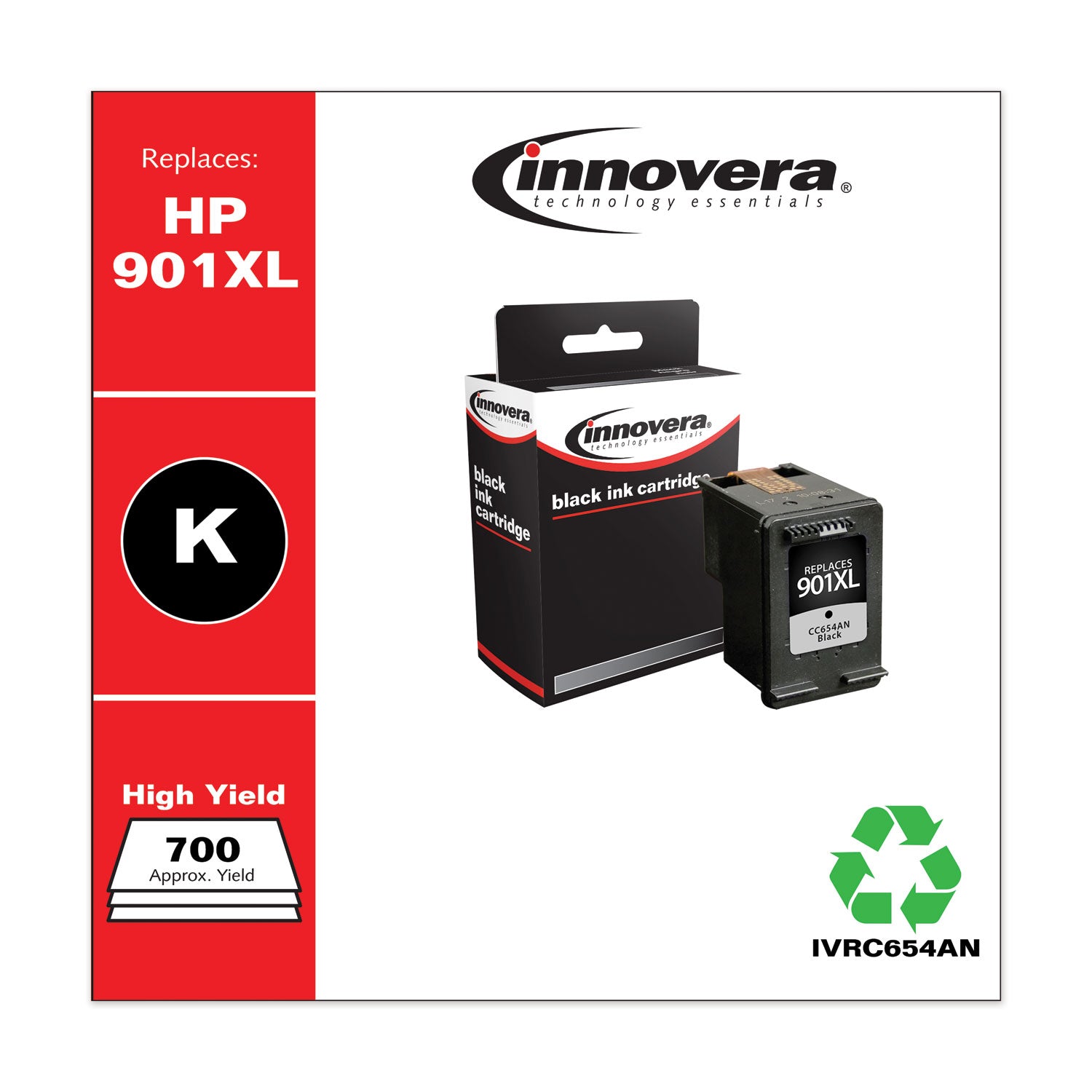 Innovera® Remanufactured Black High-Yield Ink, Replacement for 901XL (CC654AN), 700 Page-Yield