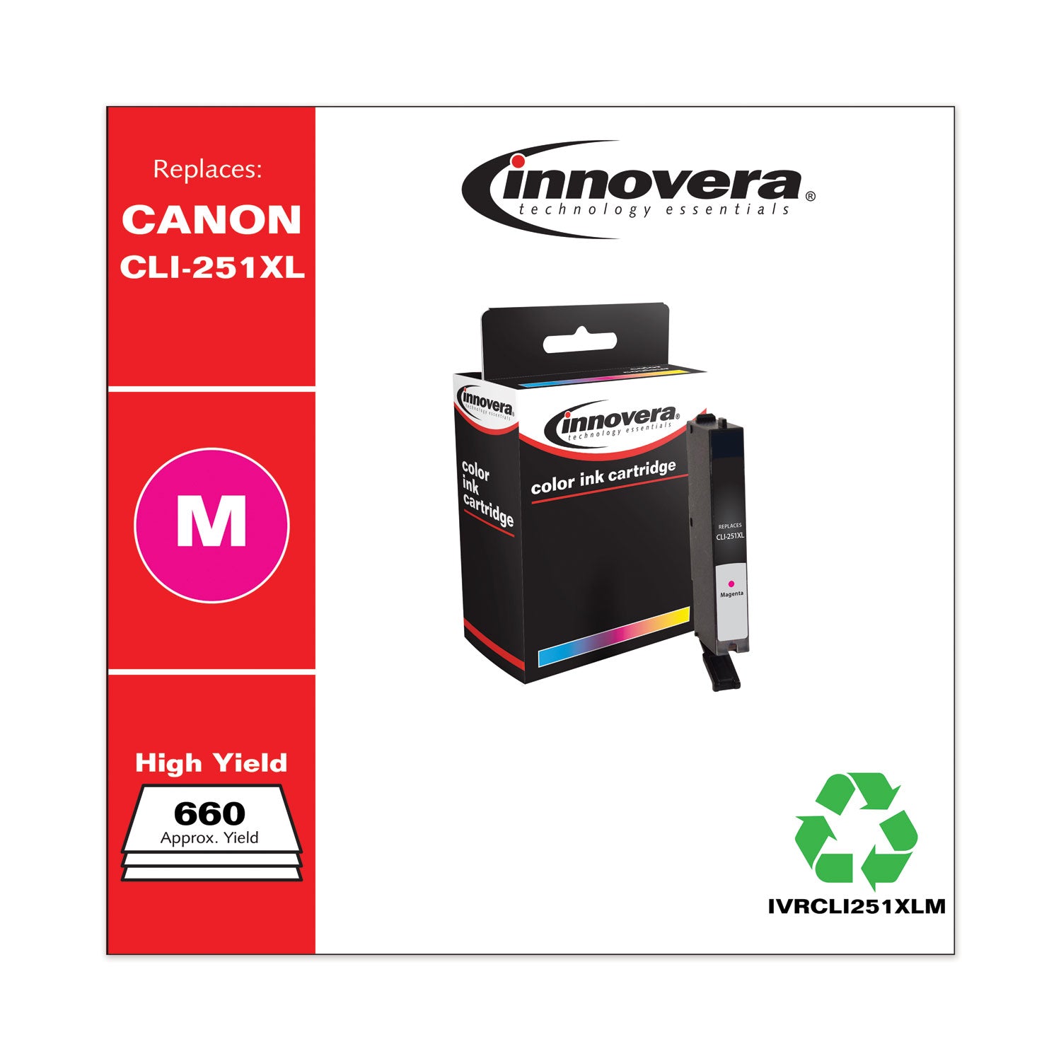 Innovera® Remanufactured Magenta High-Yield Ink, Replacement for CLI-251XL (6450B001), 660 Page-Yield