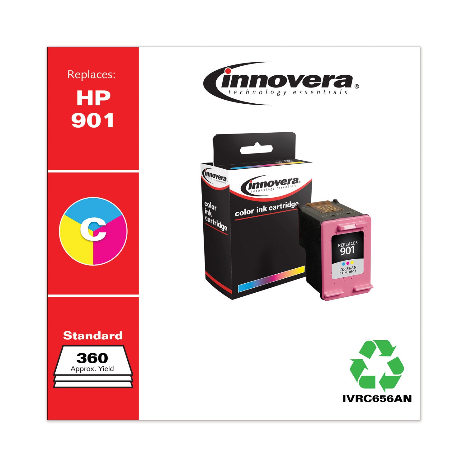 Innovera® Remanufactured Tri-Color Ink, Replacement for 901 (CC656AN), 360 Page-Yield