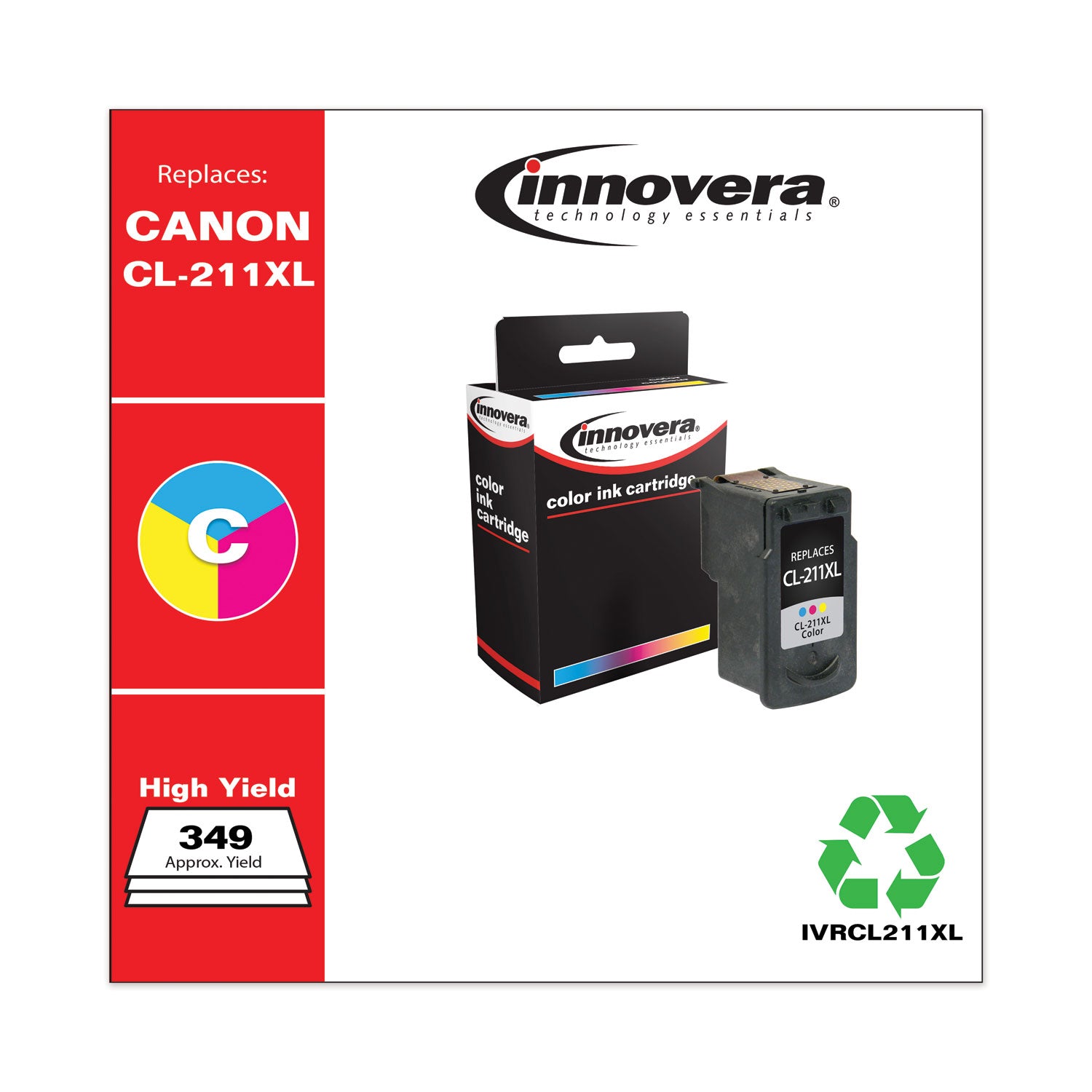 Innovera® Remanufactured Tri-Color High-Yield Ink, Replacement for CL-211XL (2975B001), 349 Page-Yield