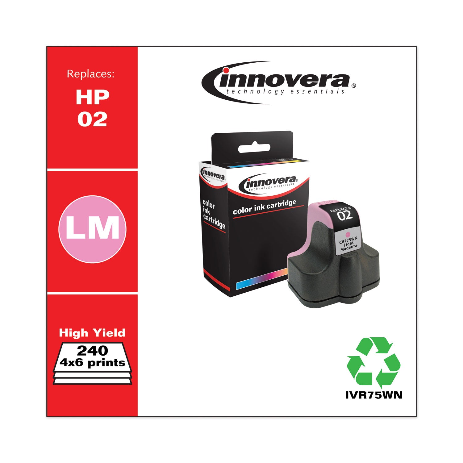 Innovera® Remanufactured Light Magenta Ink, Replacement for 02 (C8775WN), 240 Page-Yield