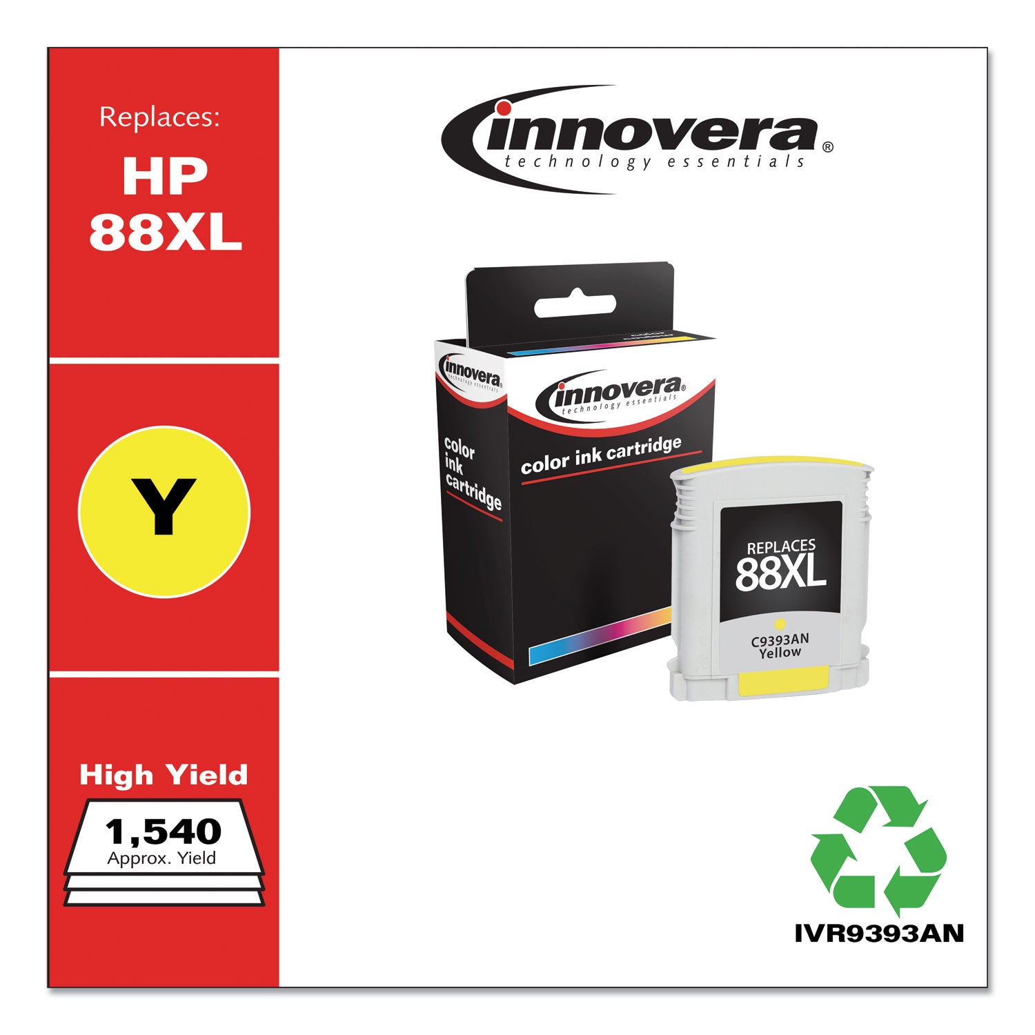 Innovera® Remanufactured Yellow High-Yield Ink, Replacement for 88XL (C3939AN), 1,540 Page-Yield