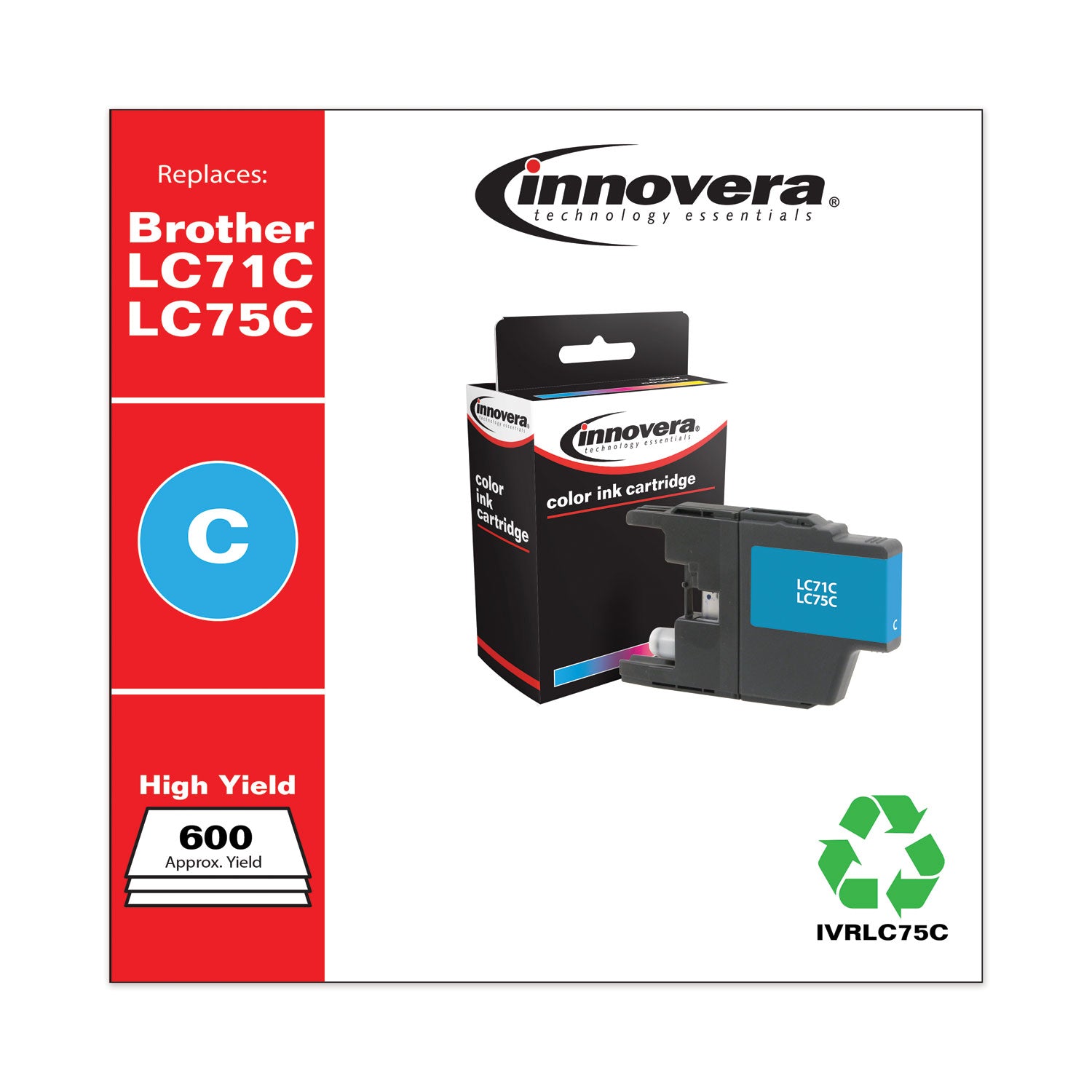 Innovera® Remanufactured Cyan High-Yield Ink, Replacement for LC75C, 600 Page-Yield