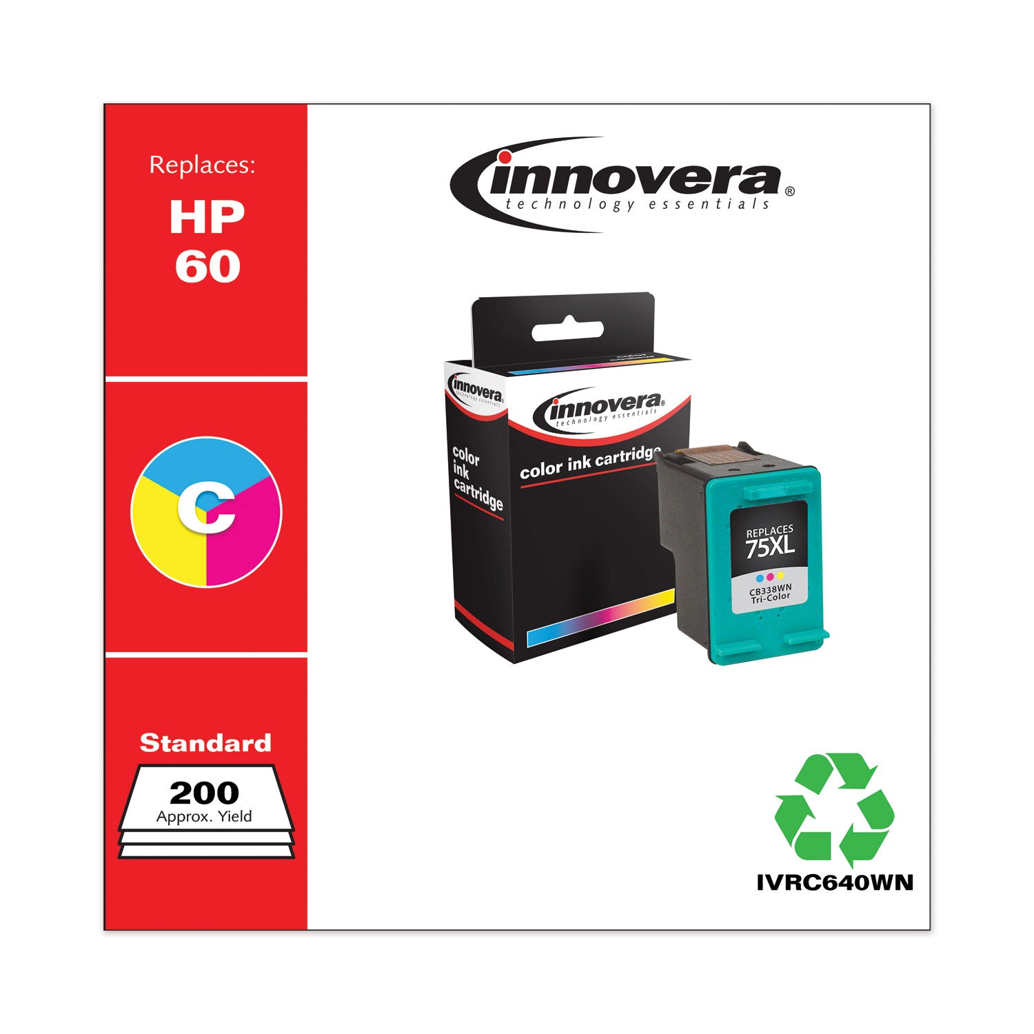 Innovera® Remanufactured Black Ink, Replacement for 60 (CC640WN), 200 Page-Yield