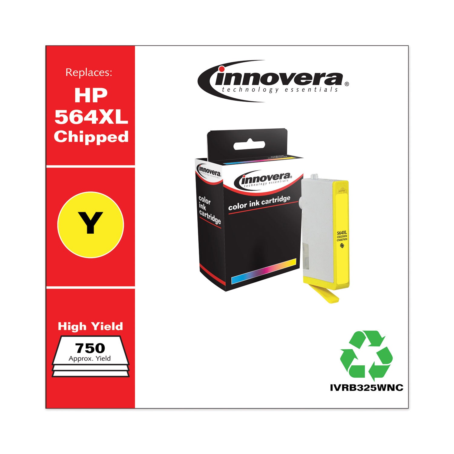 Innovera® Remanufactured Yellow High-Yield Ink, Replacement for 564XL (CB325WN), 750 Page-Yield