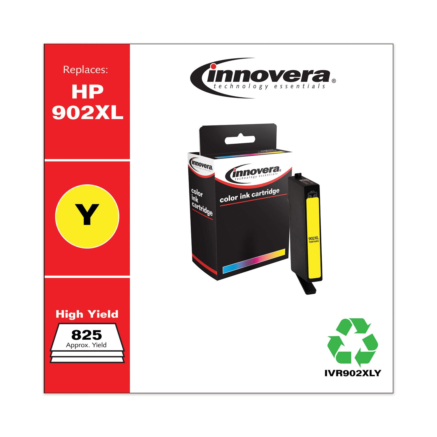 Innovera® Remanufactured Yellow High-Yield Ink, Replacement for 902XL (T6M10AN), 825 Page-Yield