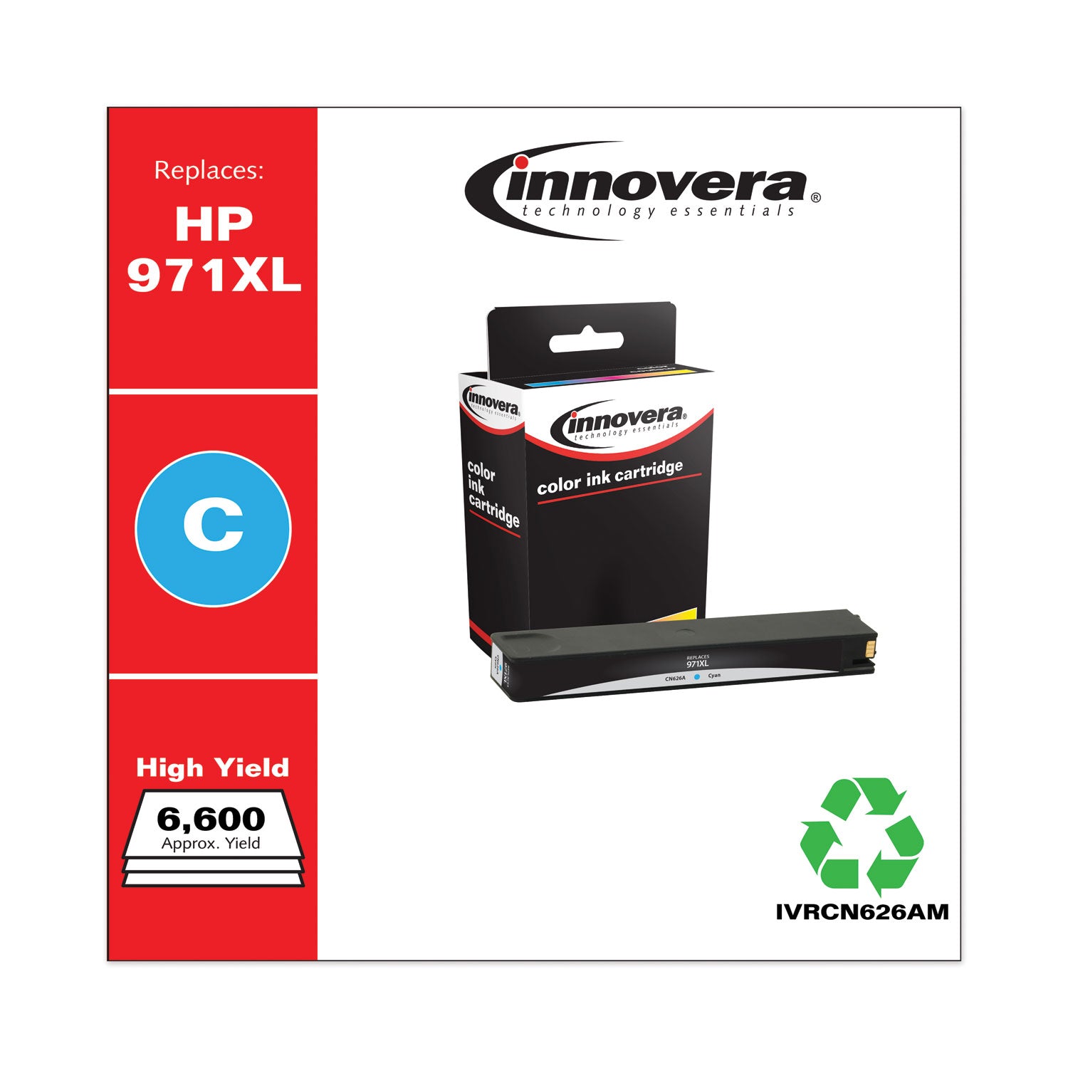 Innovera® Remanufactured Cyan High-Yield Ink, Replacement for 971XL (CN626AM), 6,600 Page-Yield