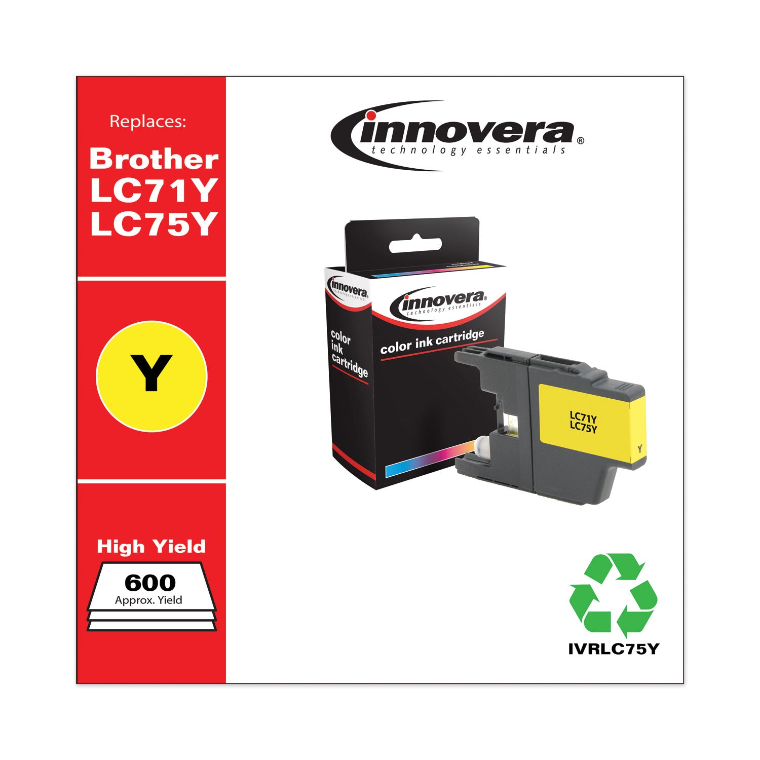 Innovera® Remanufactured Yellow High-Yield Ink, Replacement for LC75Y, 600 Page-Yield