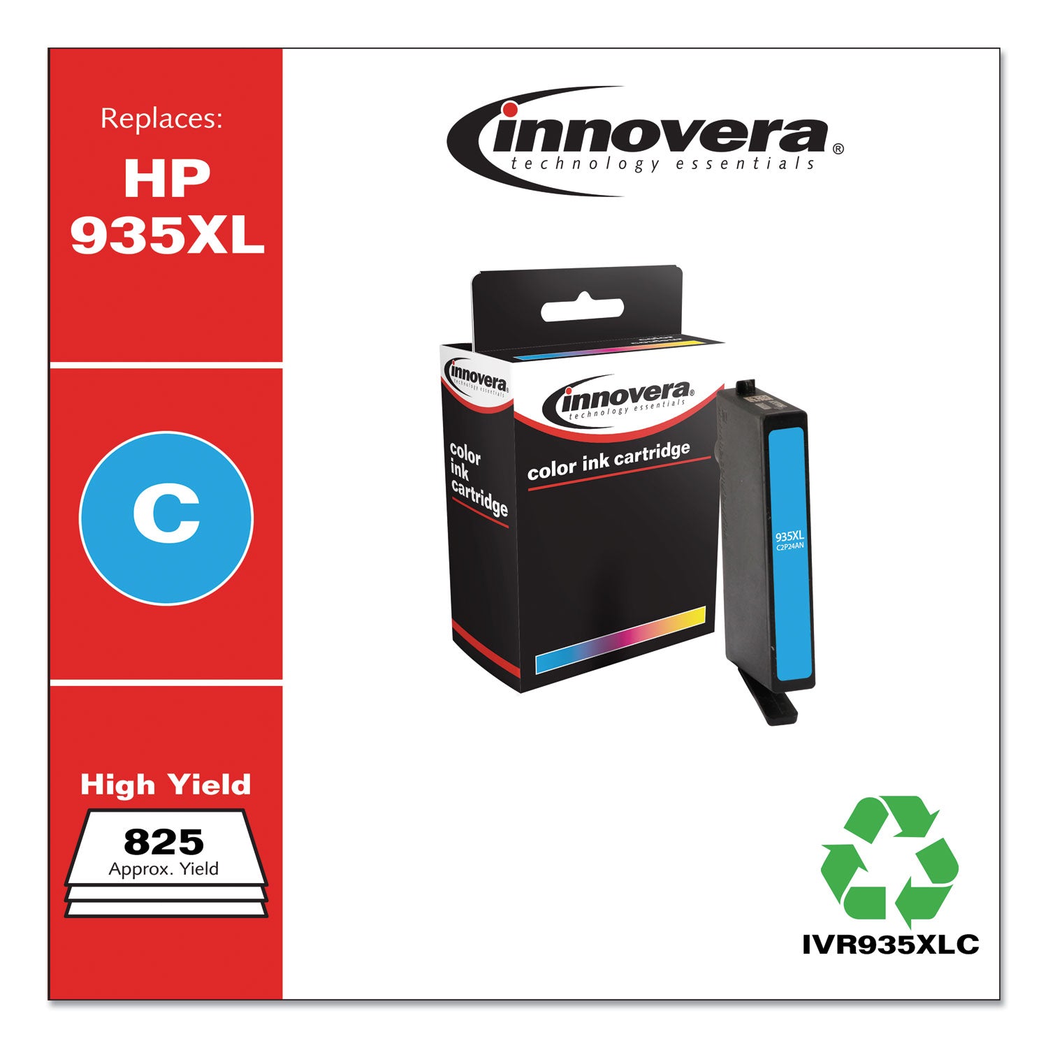 Innovera® Remanufactured Cyan High-Yield Ink, Replacement for 935XL (C2P24AN), 825 Page-Yield