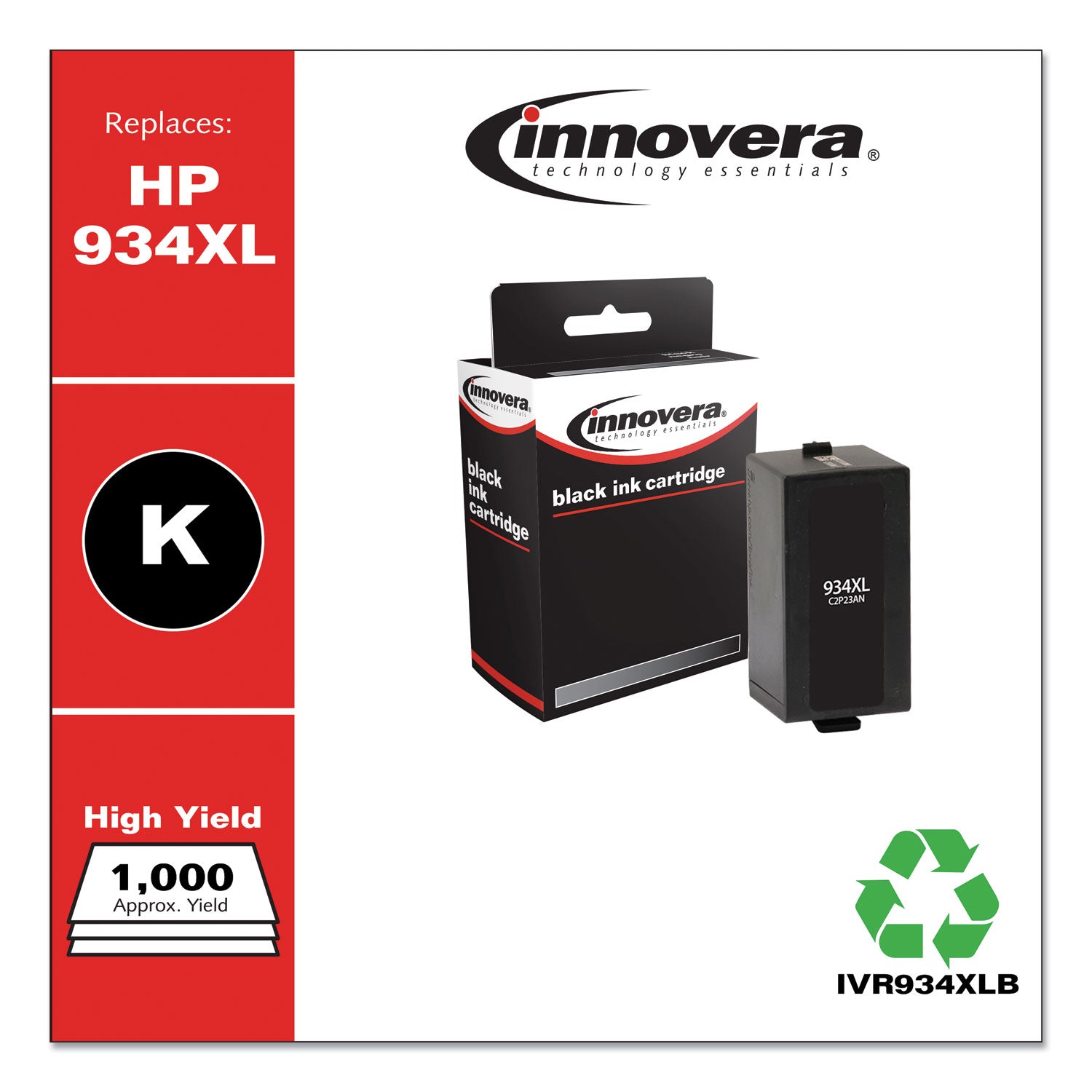 Innovera® Remanufactured Black High-Yield Ink, Replacement for 934XL (C2P23AN), 1,000 Page-Yield