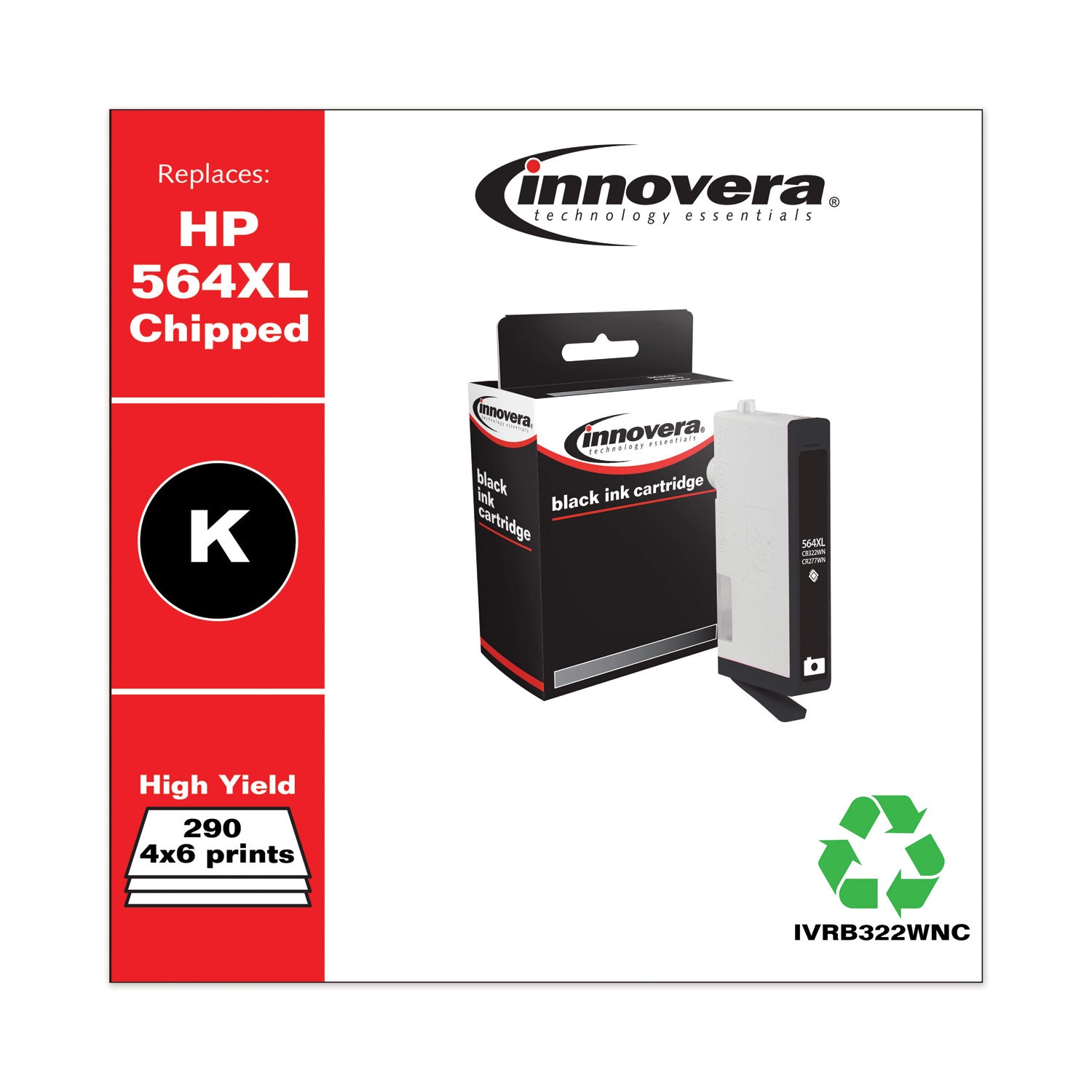 Innovera® Remanufactured Photo Black High-Yield Ink, Replacement for 564XL (CB322WN), 290 Page-Yield