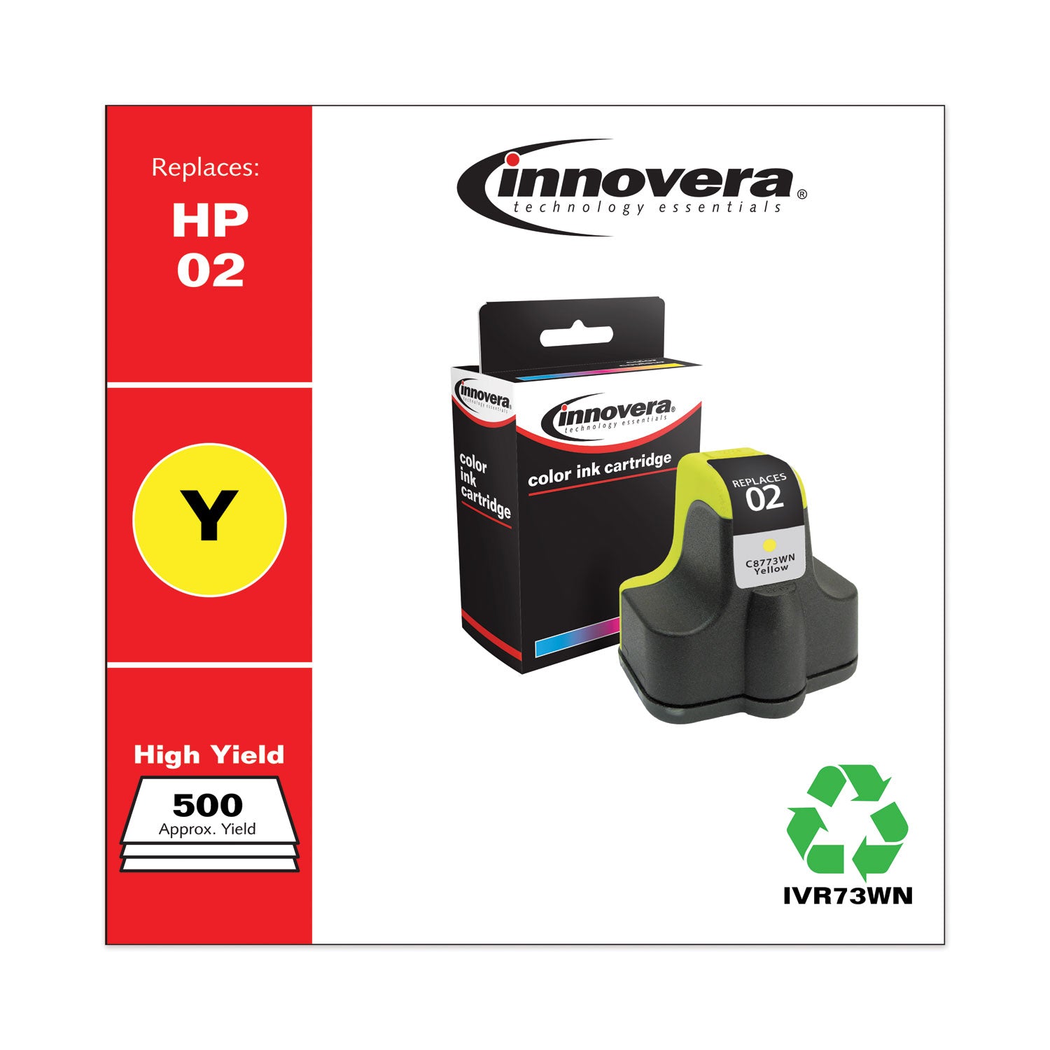 Innovera® Remanufactured Yellow Ink, Replacement for 02 (C8773WN), 500 Page-Yield