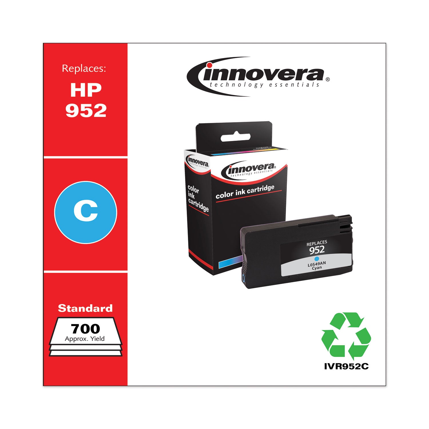 Innovera® Remanufactured Cyan Ink, Replacement for 952 (L0S49AN), 700 Page-Yield