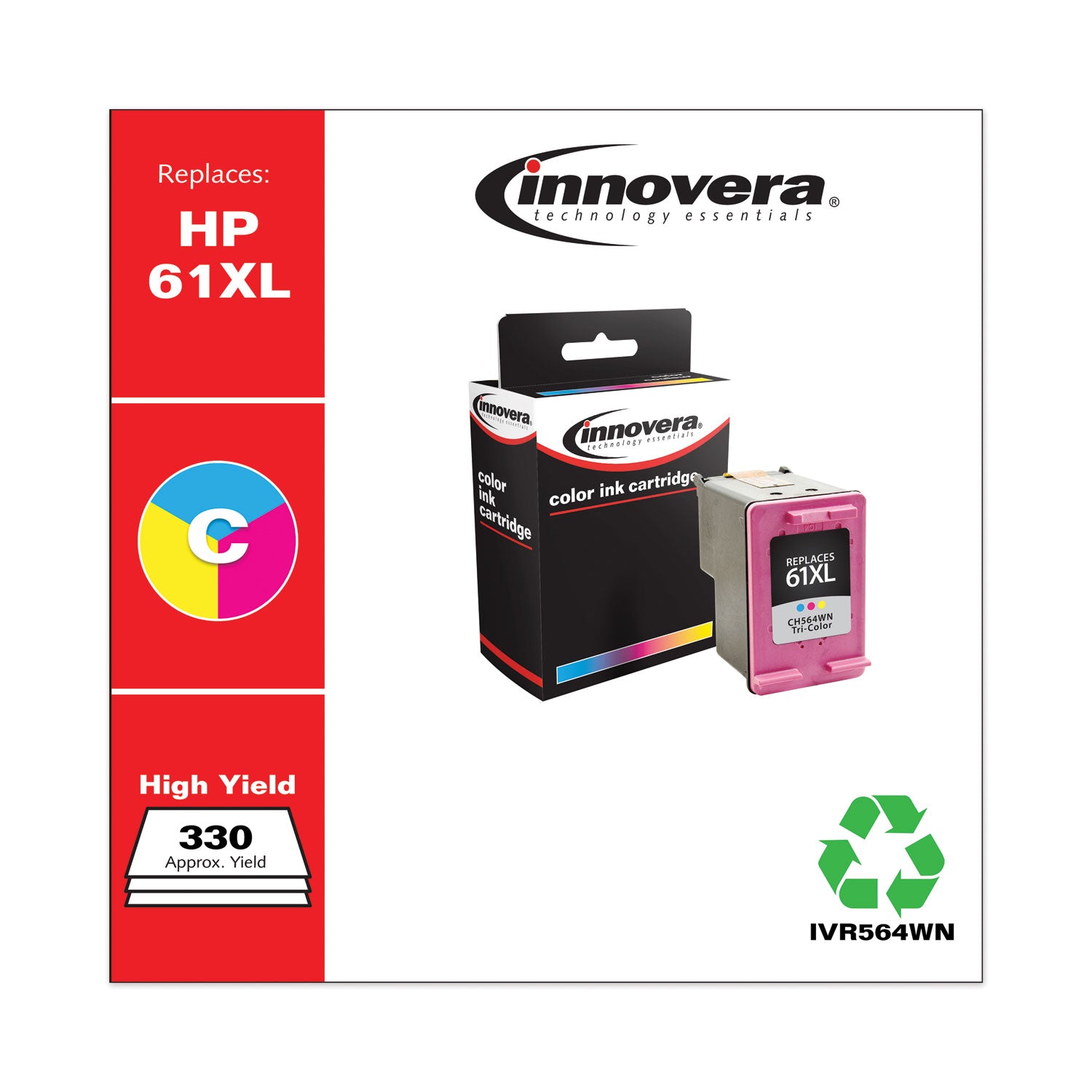 Innovera® Remanufactured Tri-Color High-Yield Ink, Replacement for 61XL (CH564WN), 330 Page-Yield