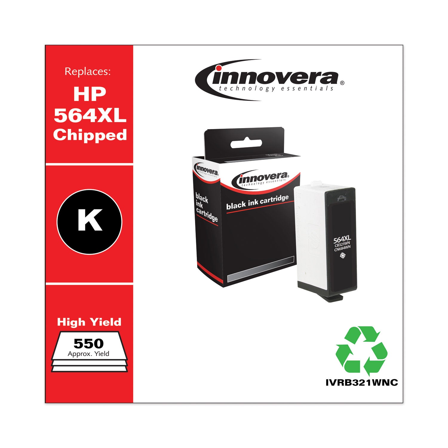 Innovera® Remanufactured Black High-Yield Ink, Replacement for 564XL (CB321WN), 550 Page-Yield