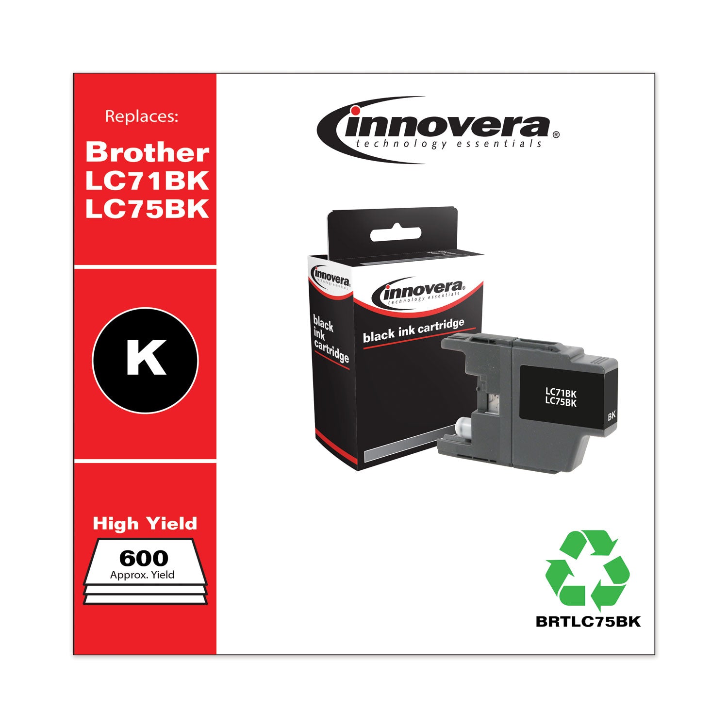 Innovera® Remanufactured Black High-Yield Ink, Replacement for LC75BK, 600 Page-Yield