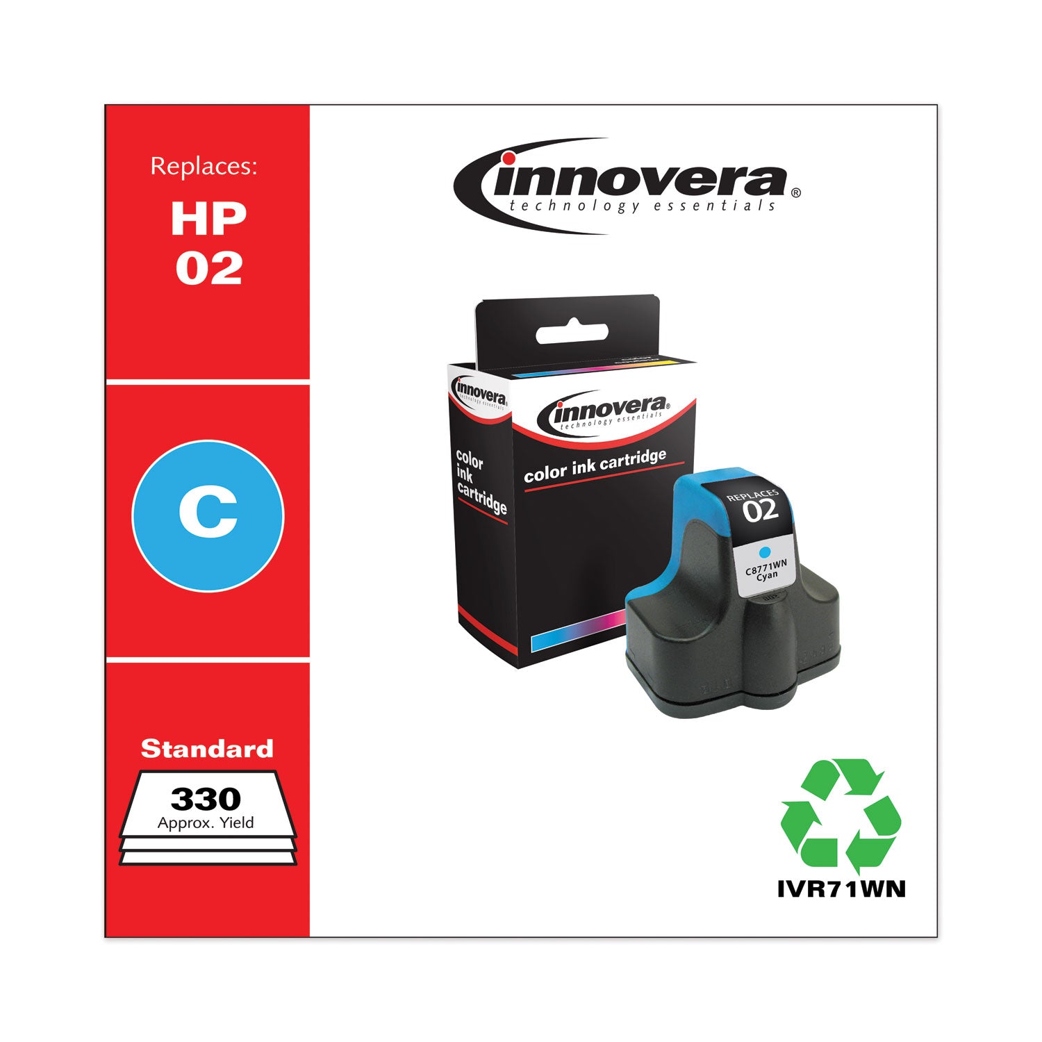 Innovera® Remanufactured Cyan Ink, Replacement for 02 (C8771WN), 400 Page-Yield