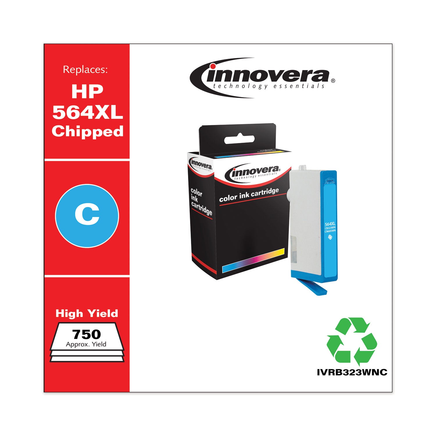 Innovera® Remanufactured Cyan High-Yield Ink, Replacement for 564XL (CB323WN), 750 Page-Yield