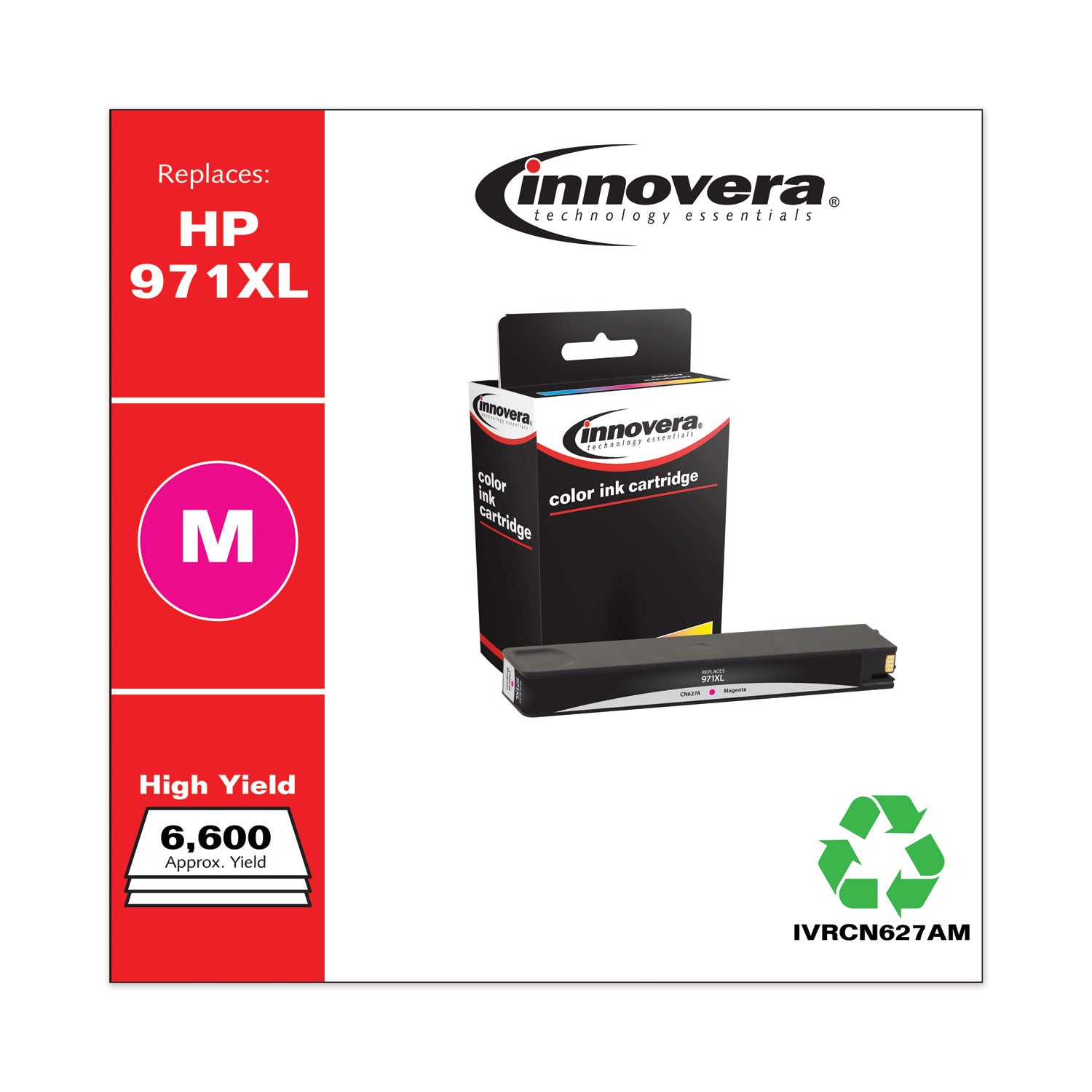 Innovera® Remanufactured Magenta High-Yield Ink, Replacement for 971XL (CN627AM), 6,600 Page-Yield