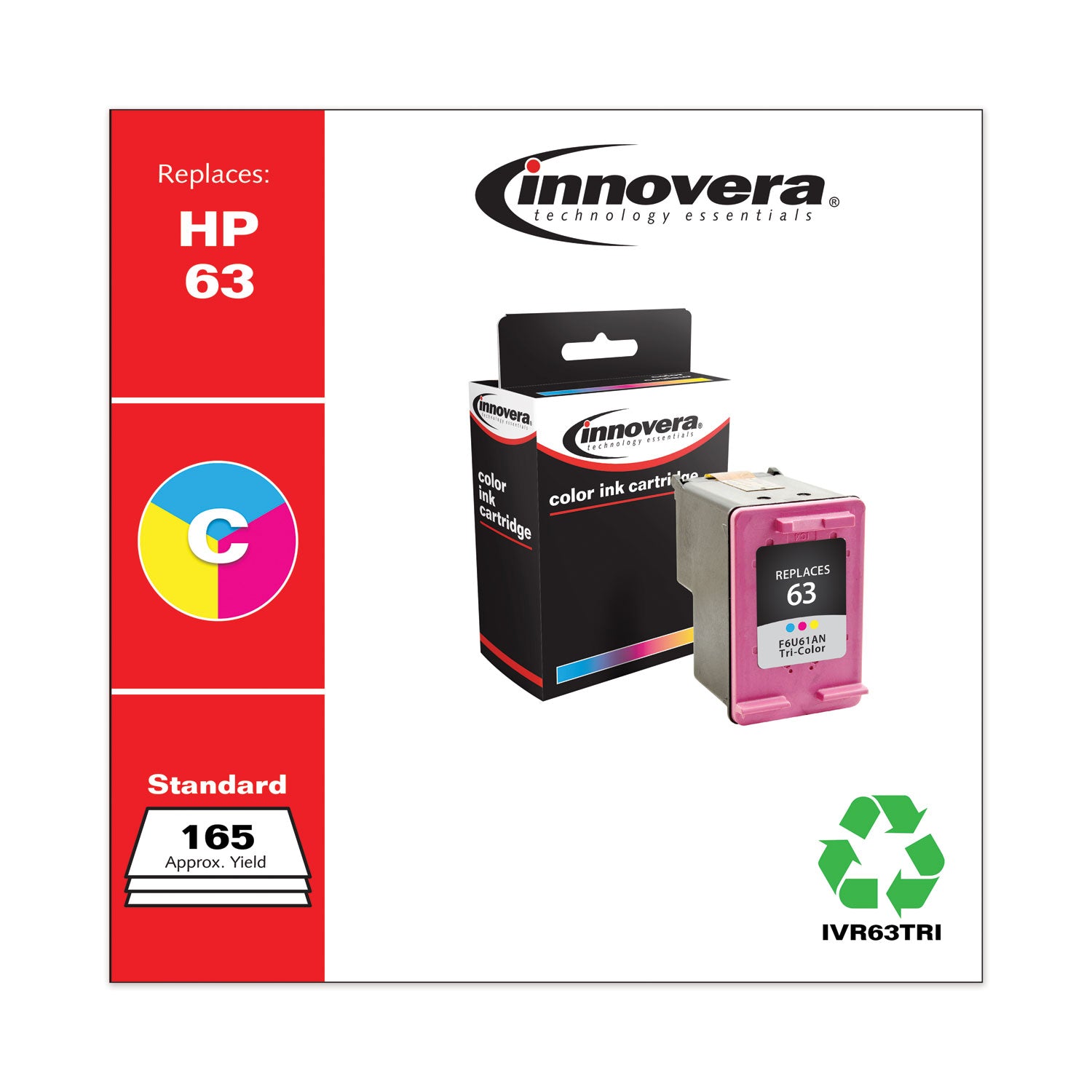 Innovera® Remanufactured Tri-Color Ink, Replacement for 63 (F6U61AN), 165 Page-Yield