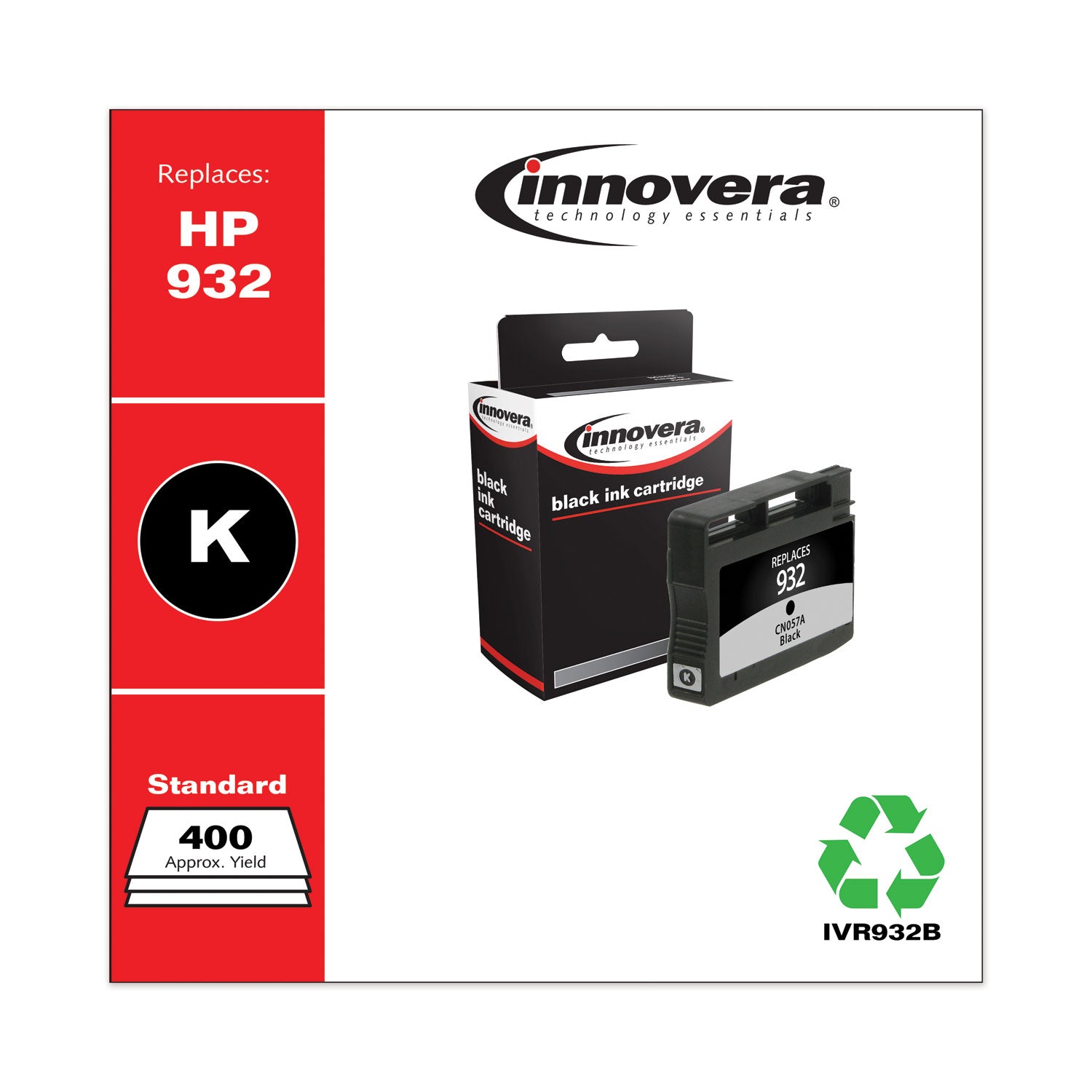 Innovera® Remanufactured Black Ink, Replacement for 932 (CN057A), 400 Page-Yield