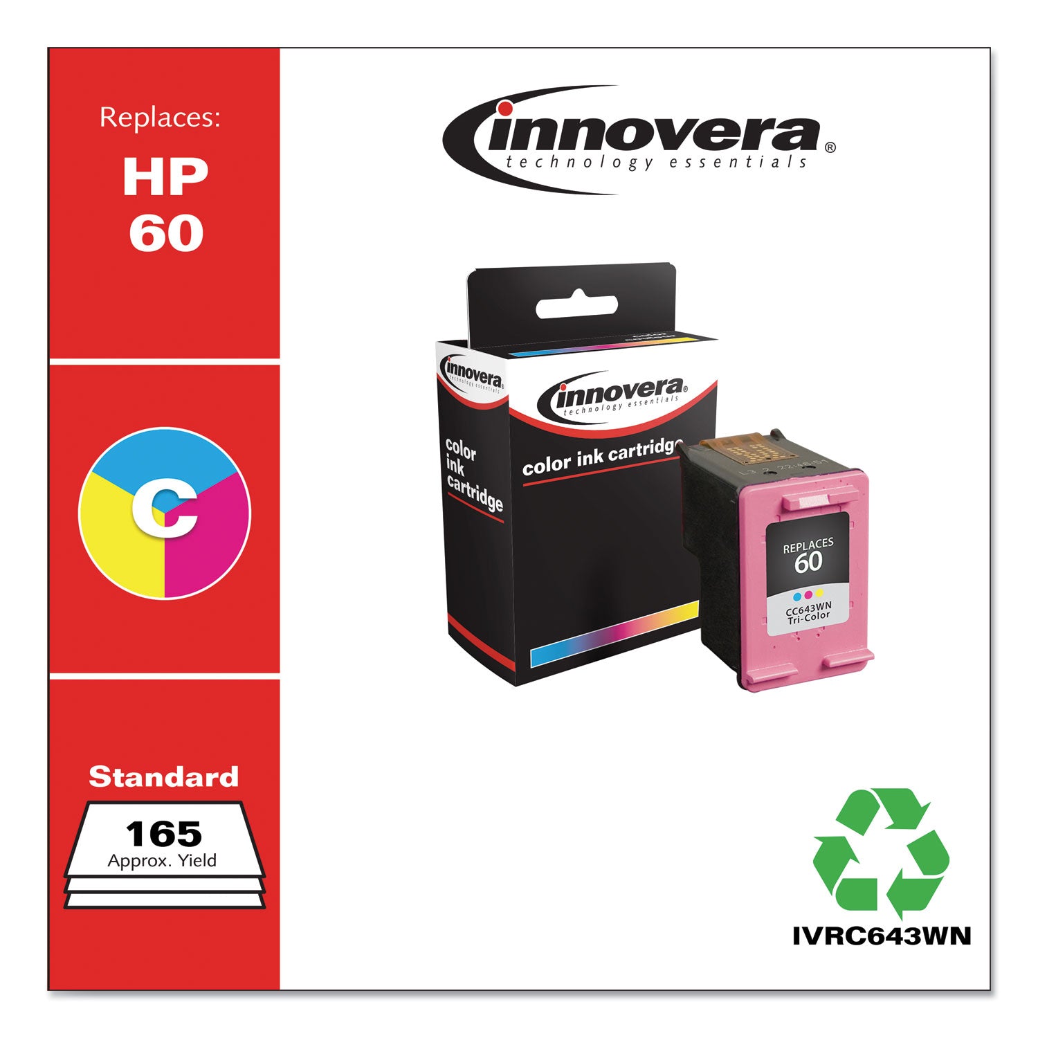 Innovera® Remanufactured Tri-Color Ink, Replacement for 60 (CC643WN), 165 Page-Yield