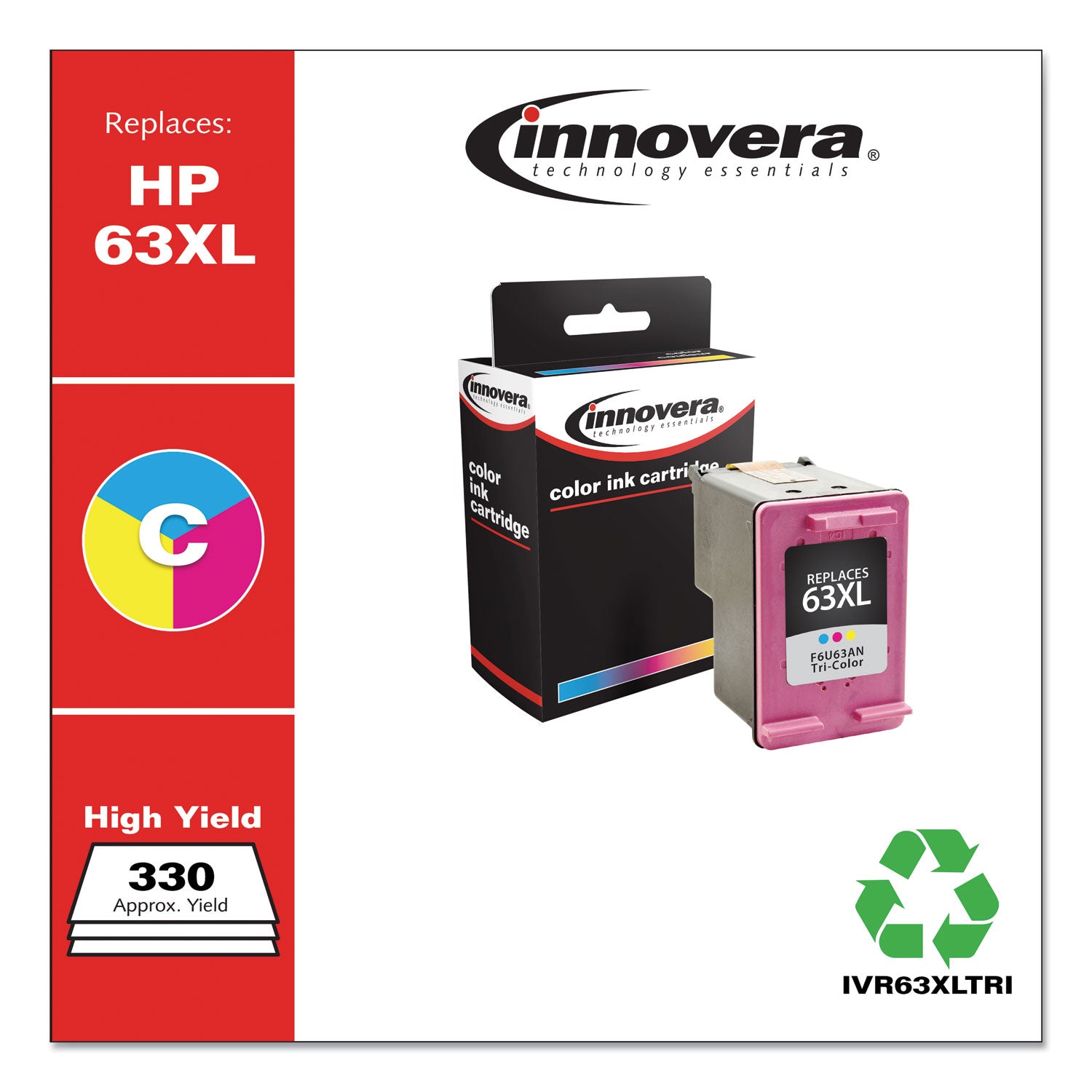 Innovera® Remanufactured Tri-Color High-Yield Ink, Replacement for 63XL (F6U63AN), 330 Page-Yield