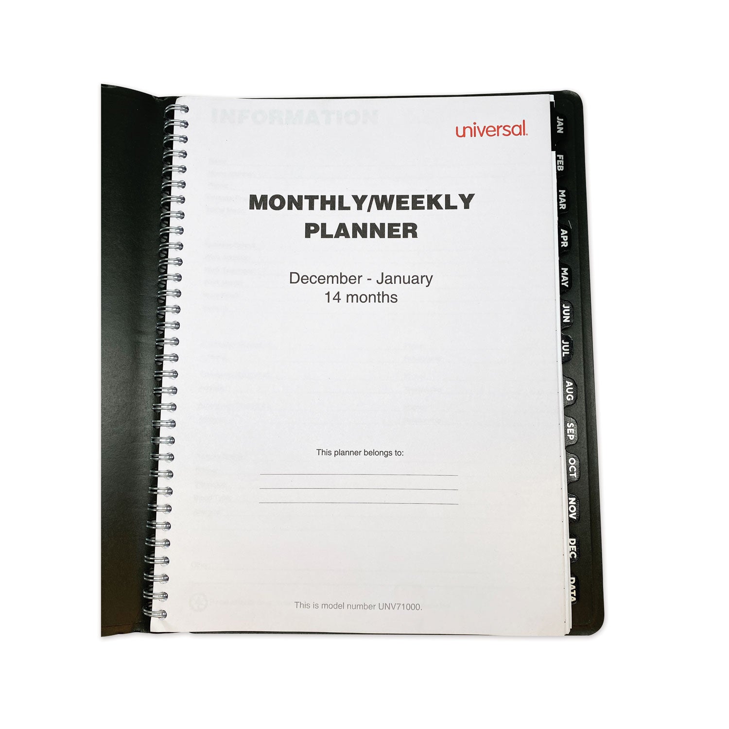 Universal® Weekly Planner, 11 x 8, Black Cover, 14-Month: Dec 2024 to Jan 2026