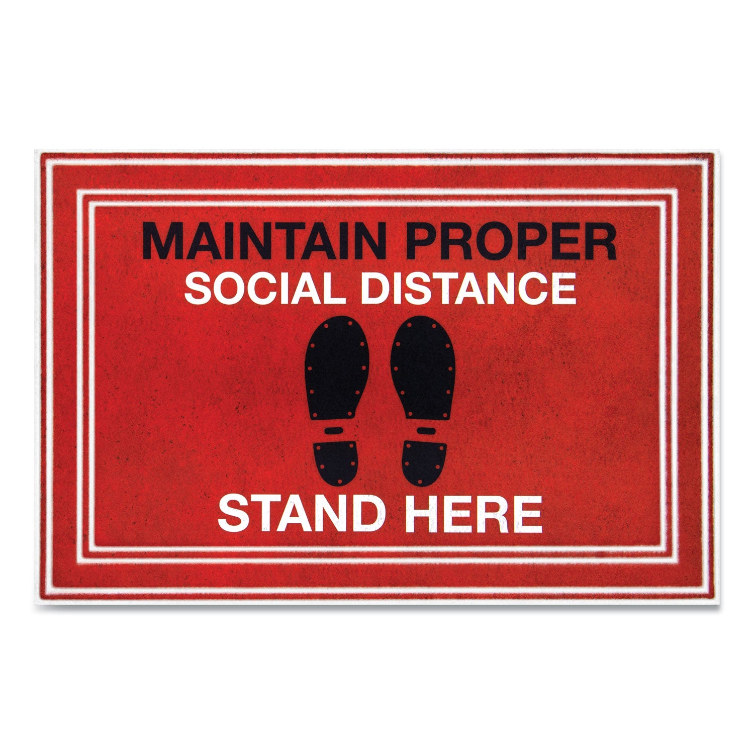 Message Floor Mats, 24 x 36, Red/Black, "Maintain Social Distance Stand Here"