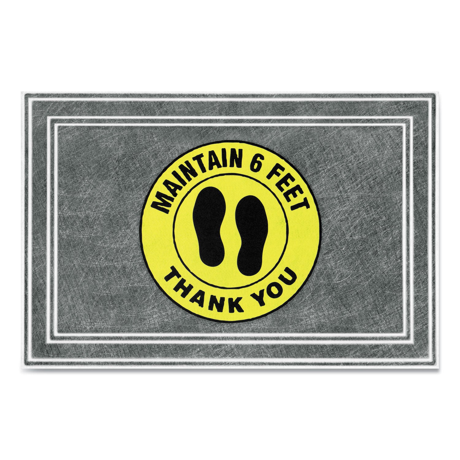 Message Floor Mats, 24 x 36, Charcoal/Yellow, "Maintain 6 Feet Thank You"