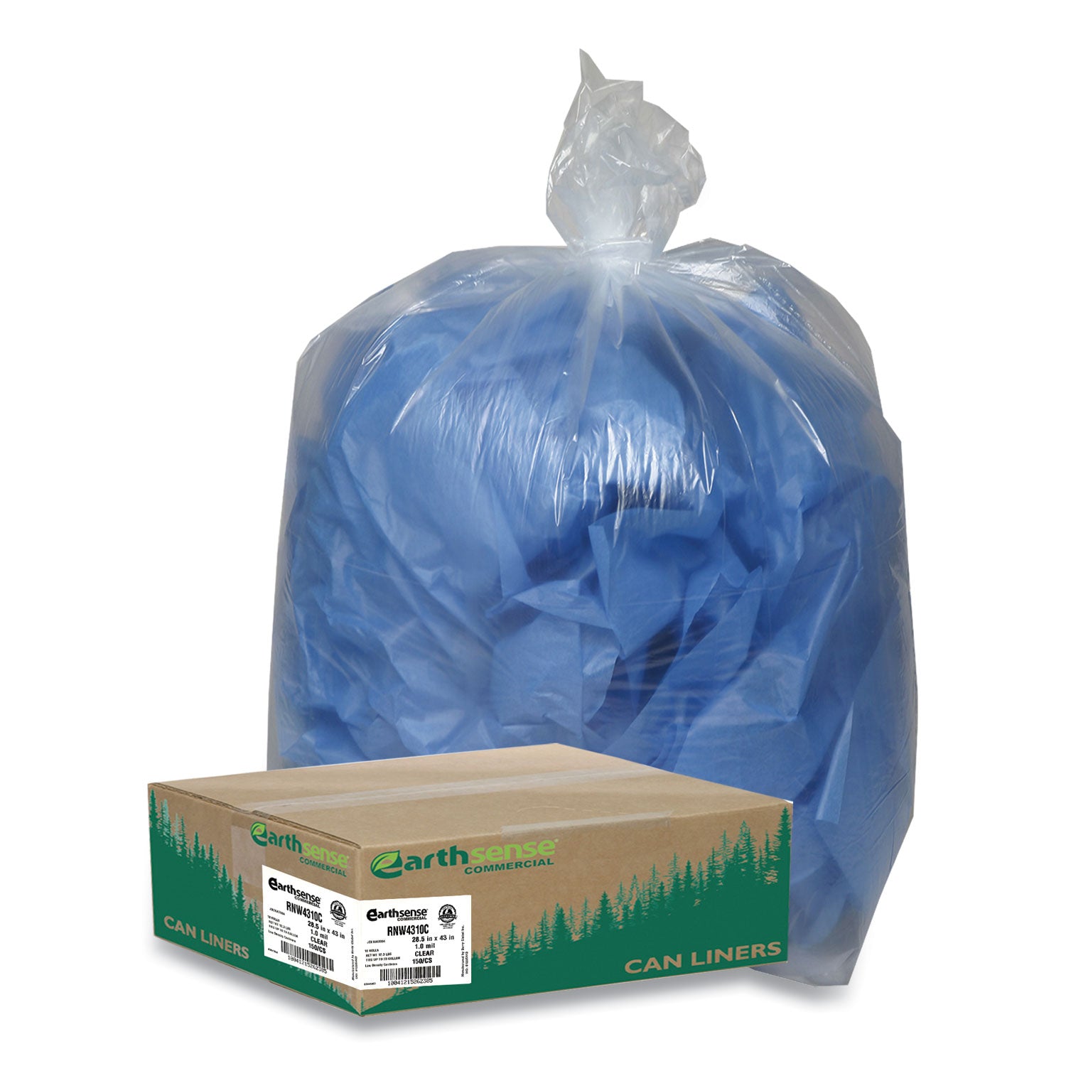 Linear Low Density Clear Recycled Can Liners, 23 gal, 1 mil, 28.5" x 43", Clear, 150/Carton