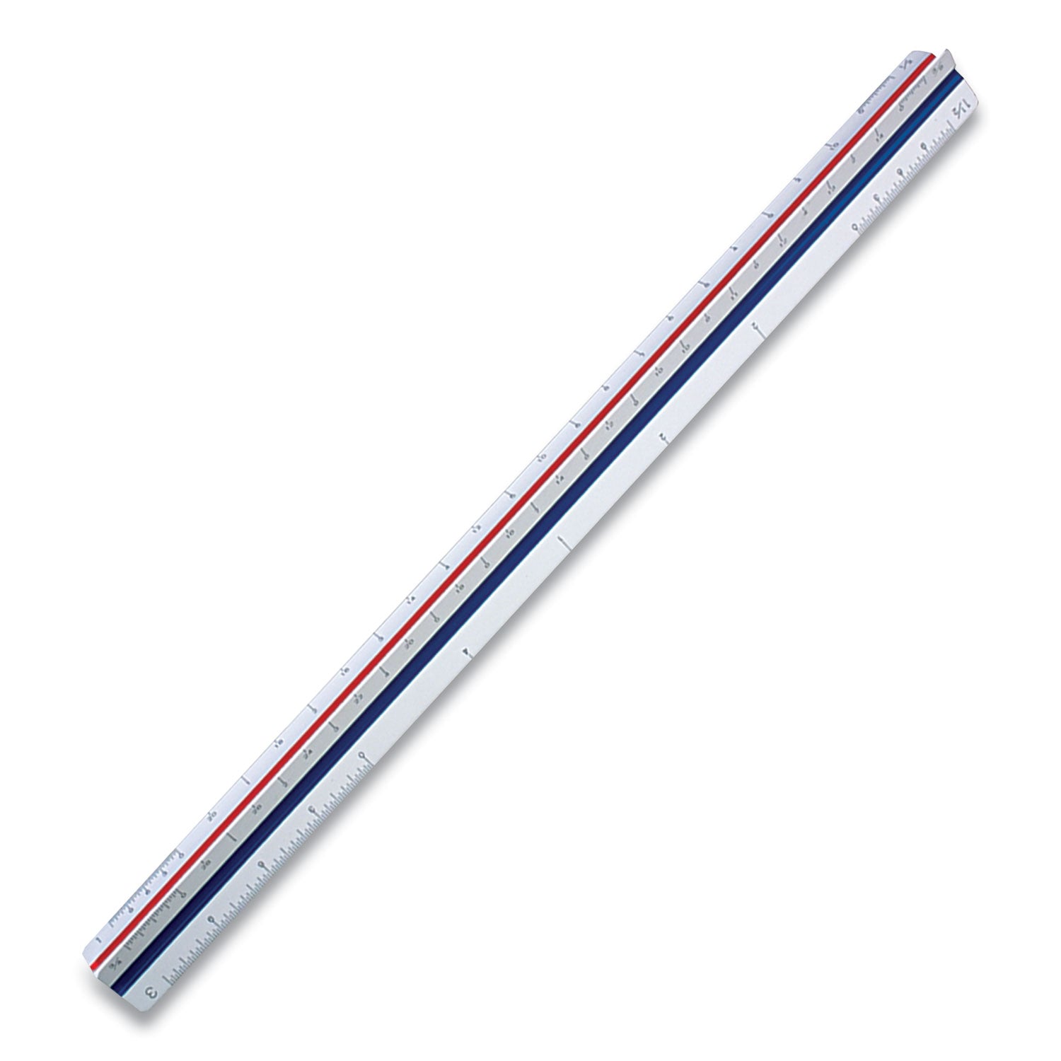 Triangular Scale Plastic Engineers Ruler, 12" Long, White with Colored Grooves