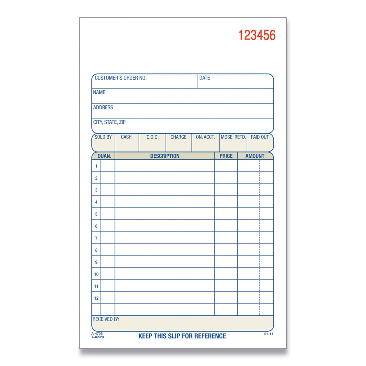 2-Part Sales Book, 12 Lines, Two-Part Carbonless, 4.19 x 7.19, 50 Forms/Pad, 10 Pads/Box