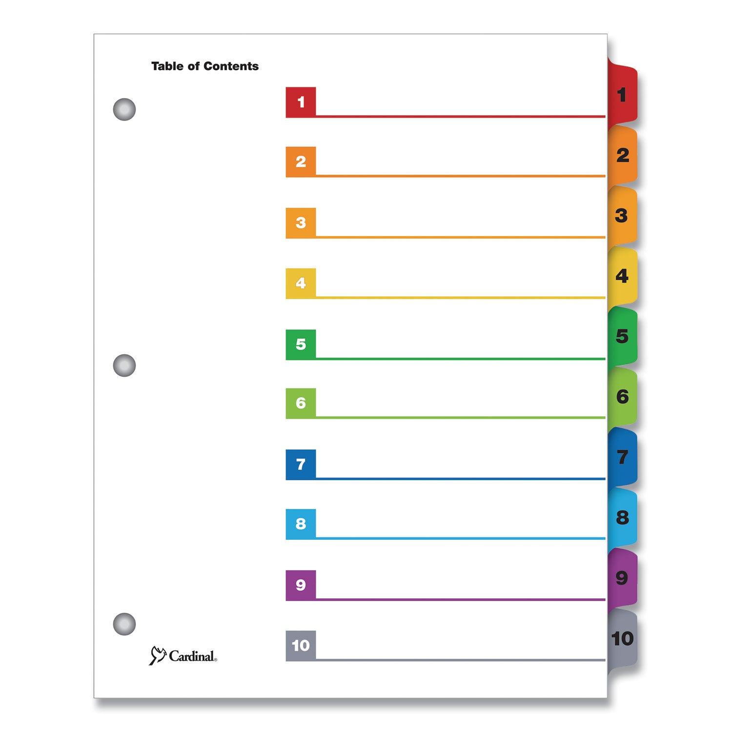 OneStep Printable Table of Contents and Dividers, 10-Tab, 1 to 10, 11 x 8.5, White, Assorted Tabs, 1 Set