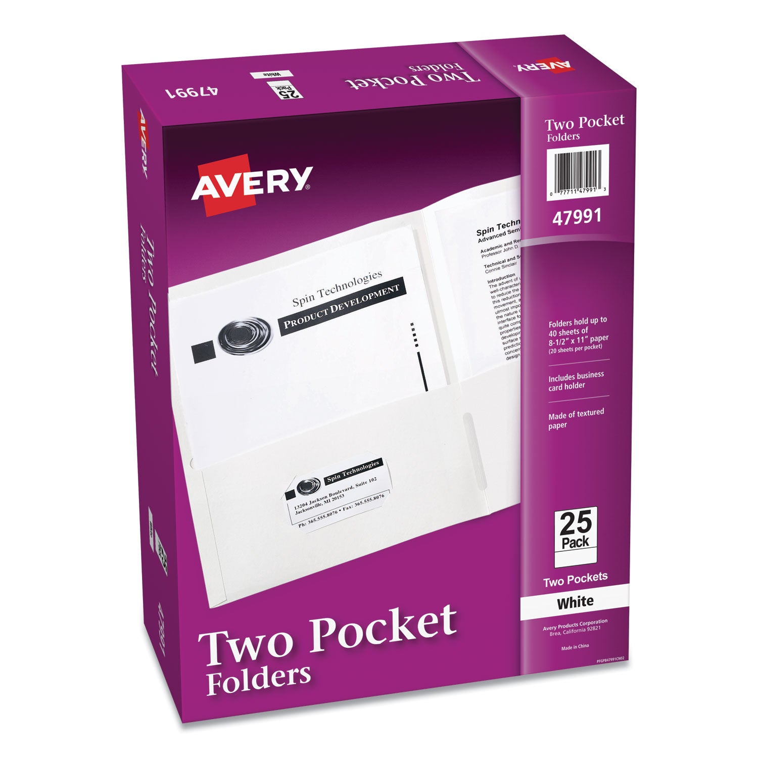 Two-Pocket Folder, 40-Sheet Capacity, 11 x 8.5, White, 25/Box