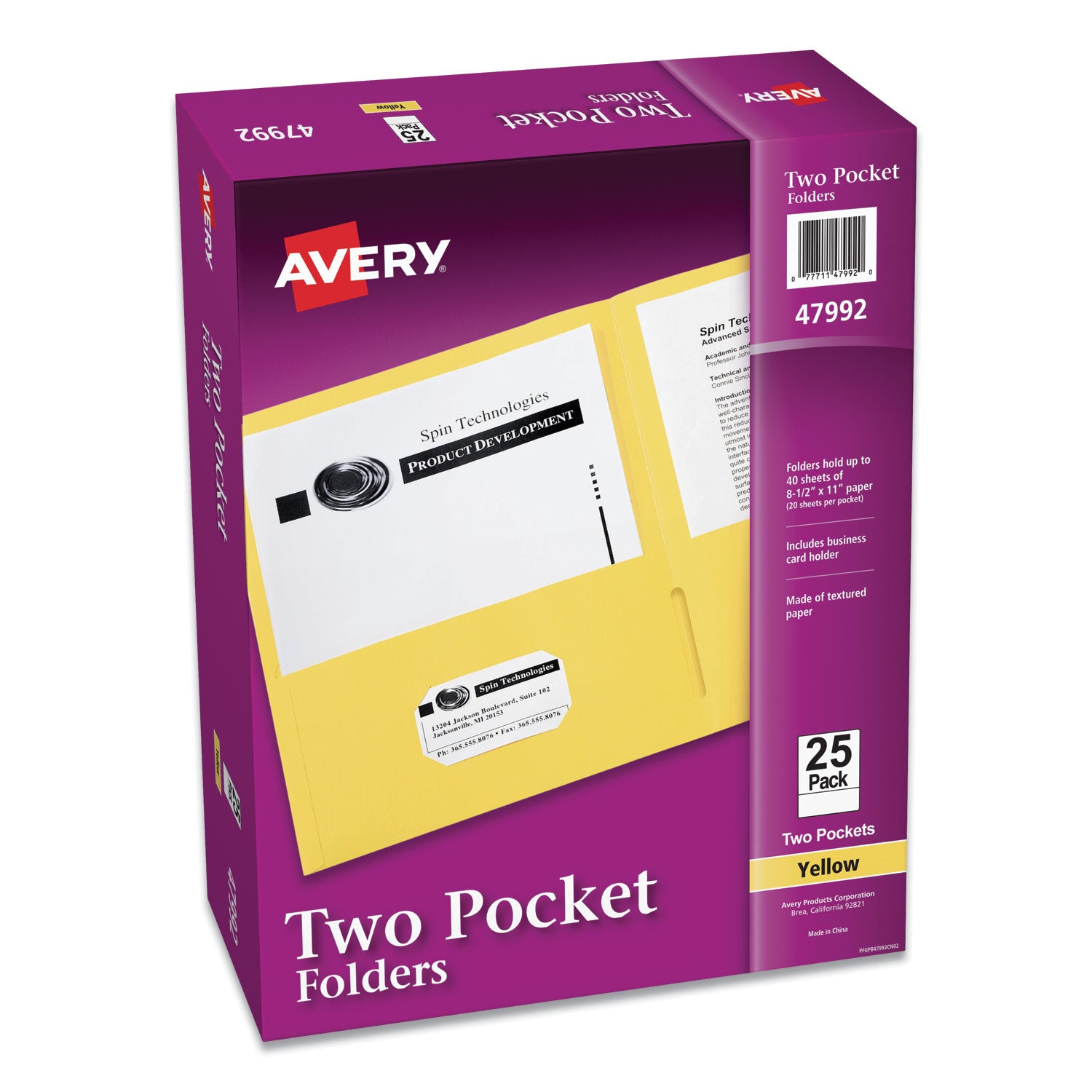 Two-Pocket Folder, 40-Sheet Capacity, 11 x 8.5, Yellow, 25/Box