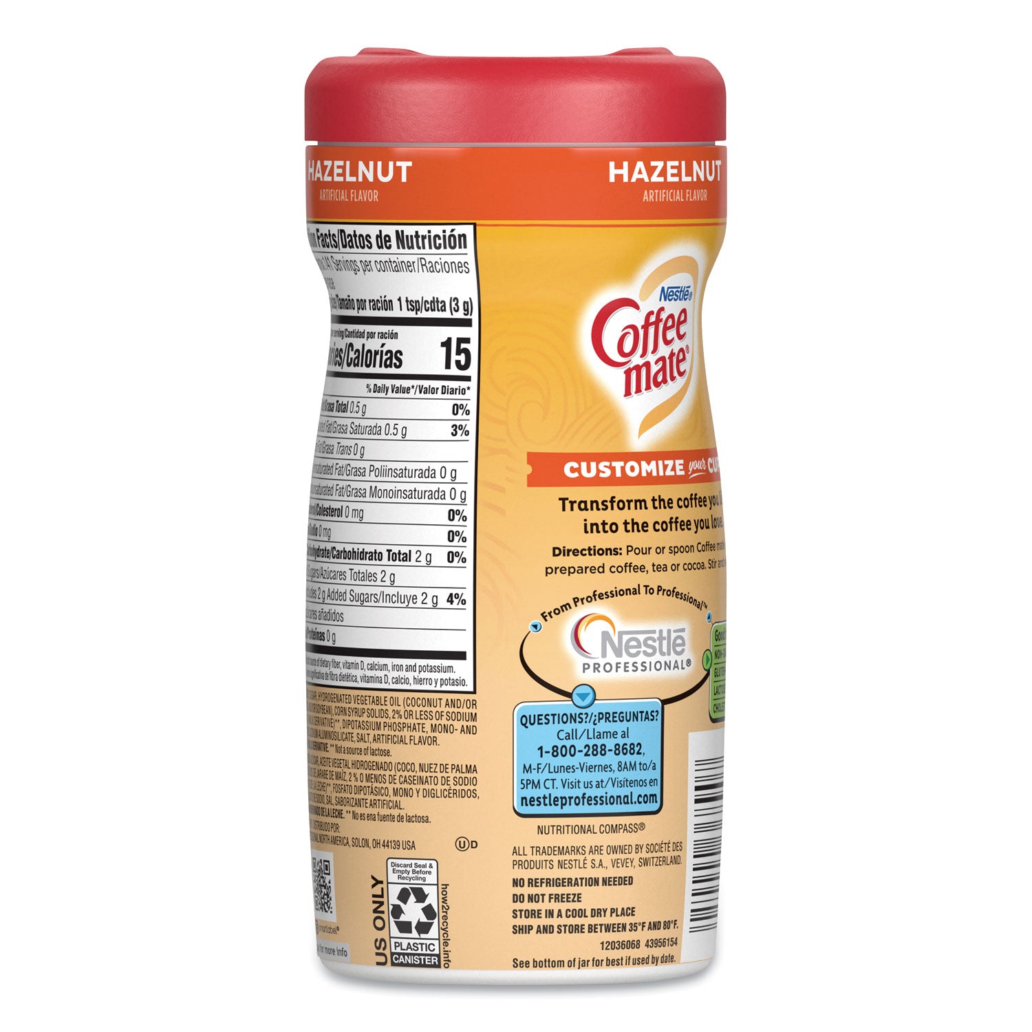 Coffee mate® Hazelnut Creamer Powder, 15oz Plastic Bottle