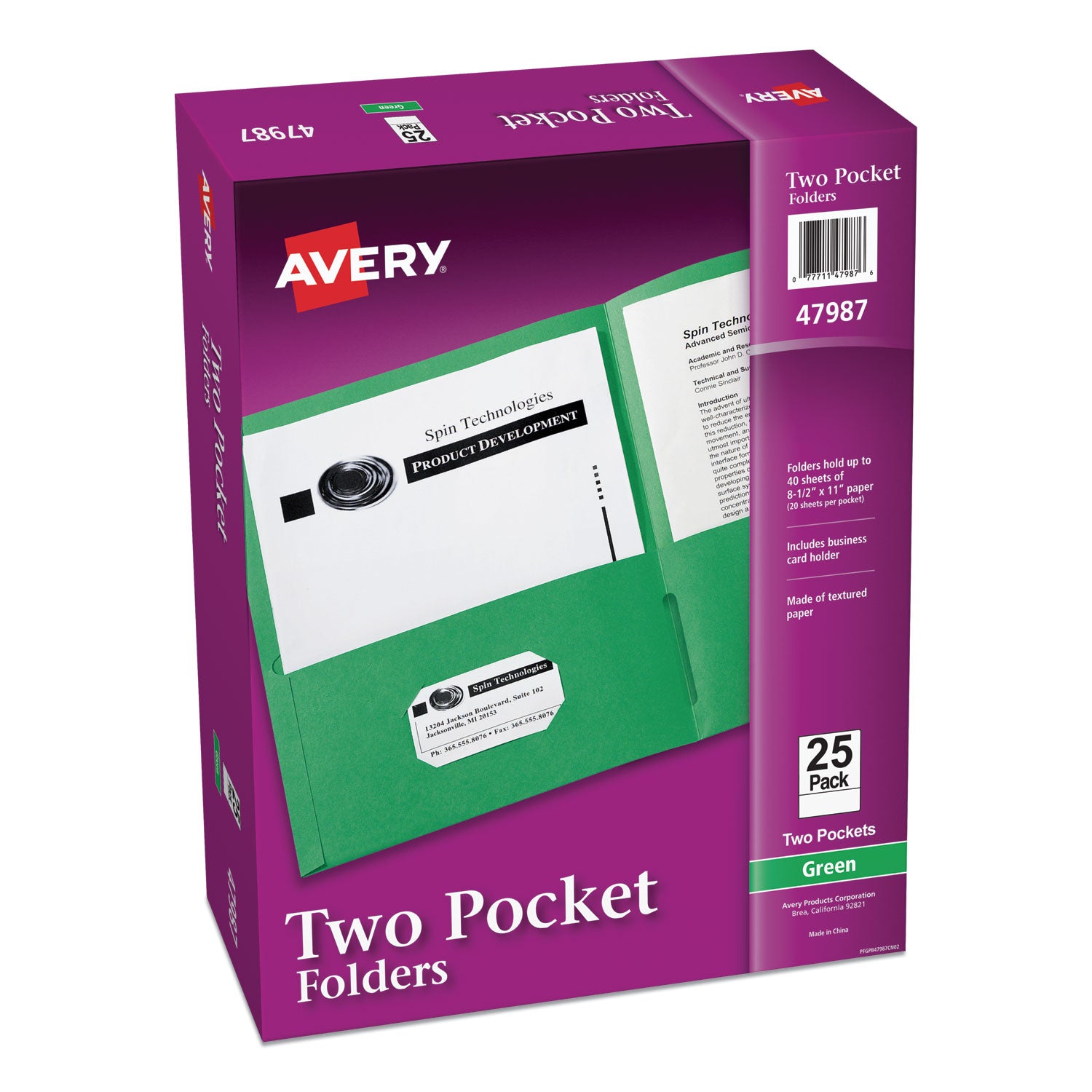 Two-Pocket Folder, 40-Sheet Capacity, 11 x 8.5, Green, 25/Box