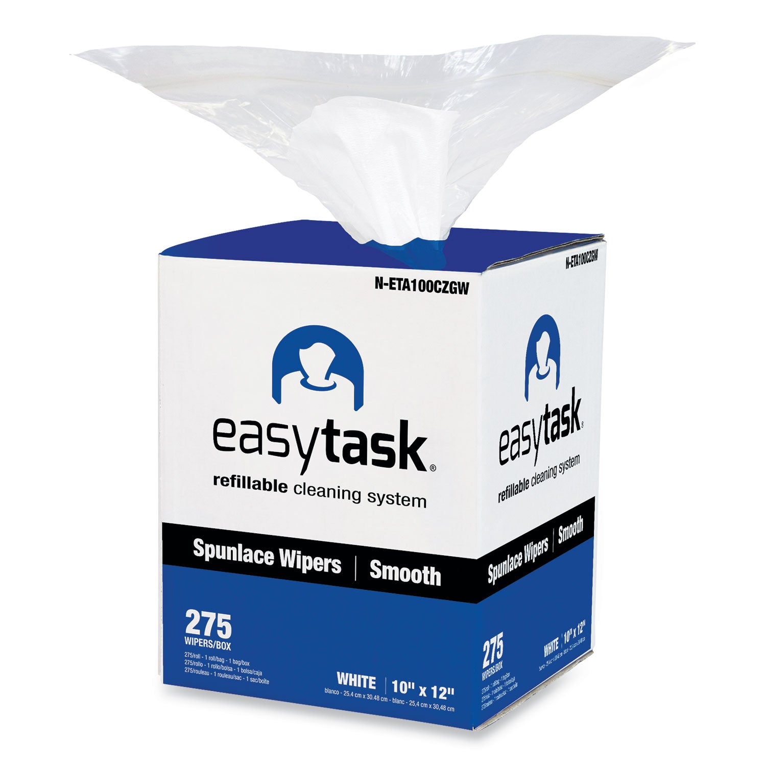 Easy Task A100 Wiper, Center-Pull, 1-Ply, 10 x 12, White, 275 Sheets/Roll with Zipper Bag