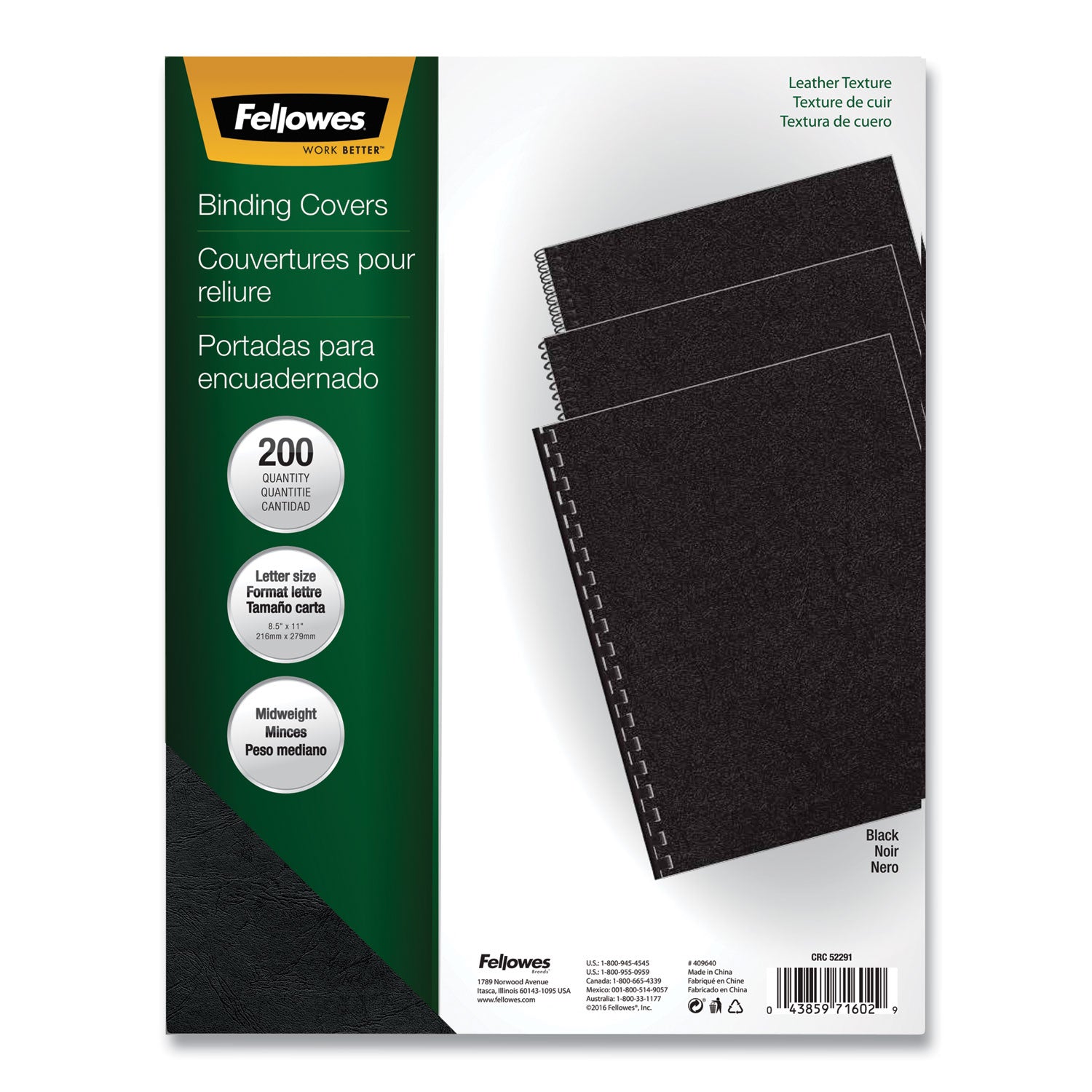 Executive Leather-Like Presentation Cover, Black, 11 x 8.5, Unpunched, 200/Pack