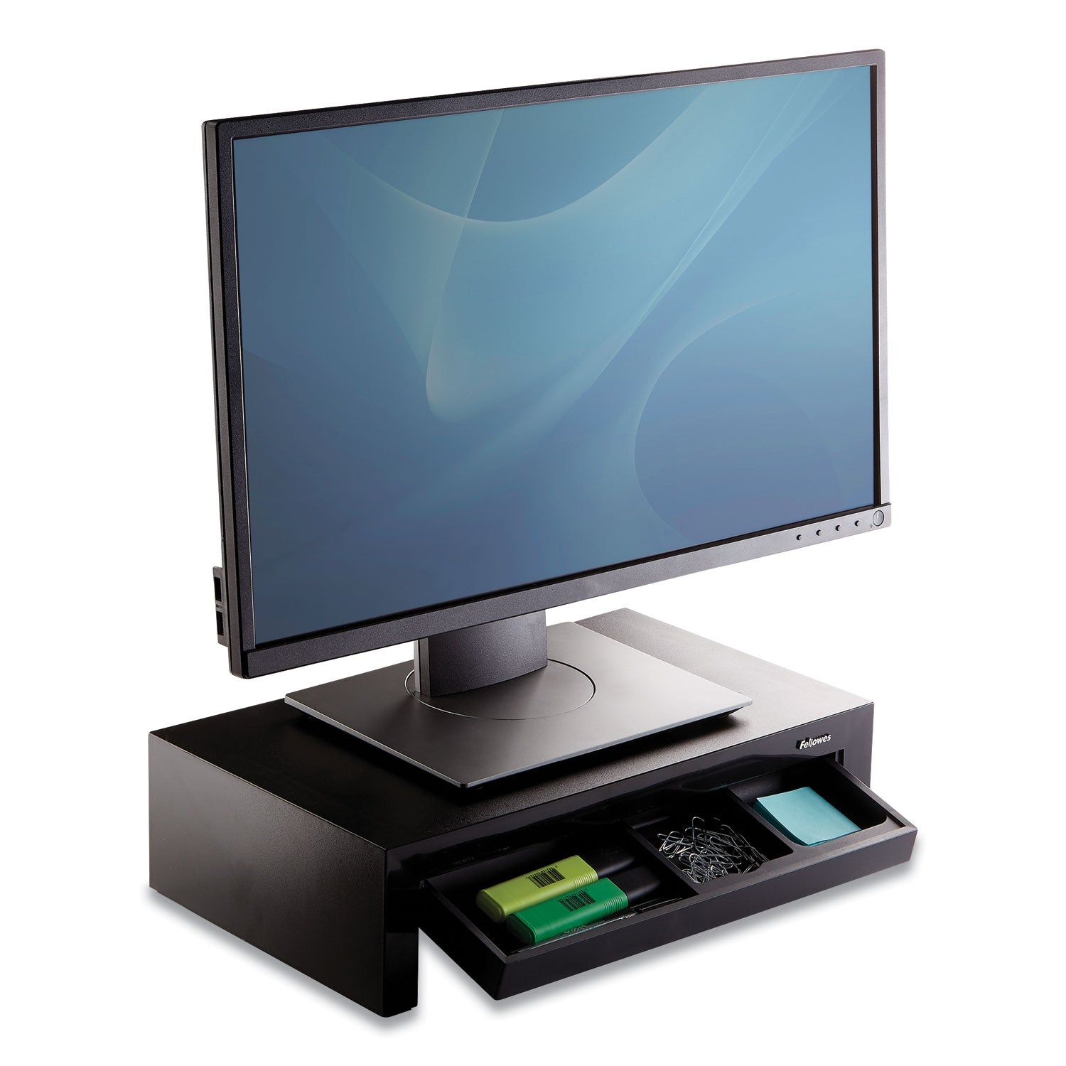 Fellowes® Designer Suites Monitor Riser, For 21" Monitors, 16" x 9.38" x 4.38" to 6", Black Pearl, Supports 40 lbs