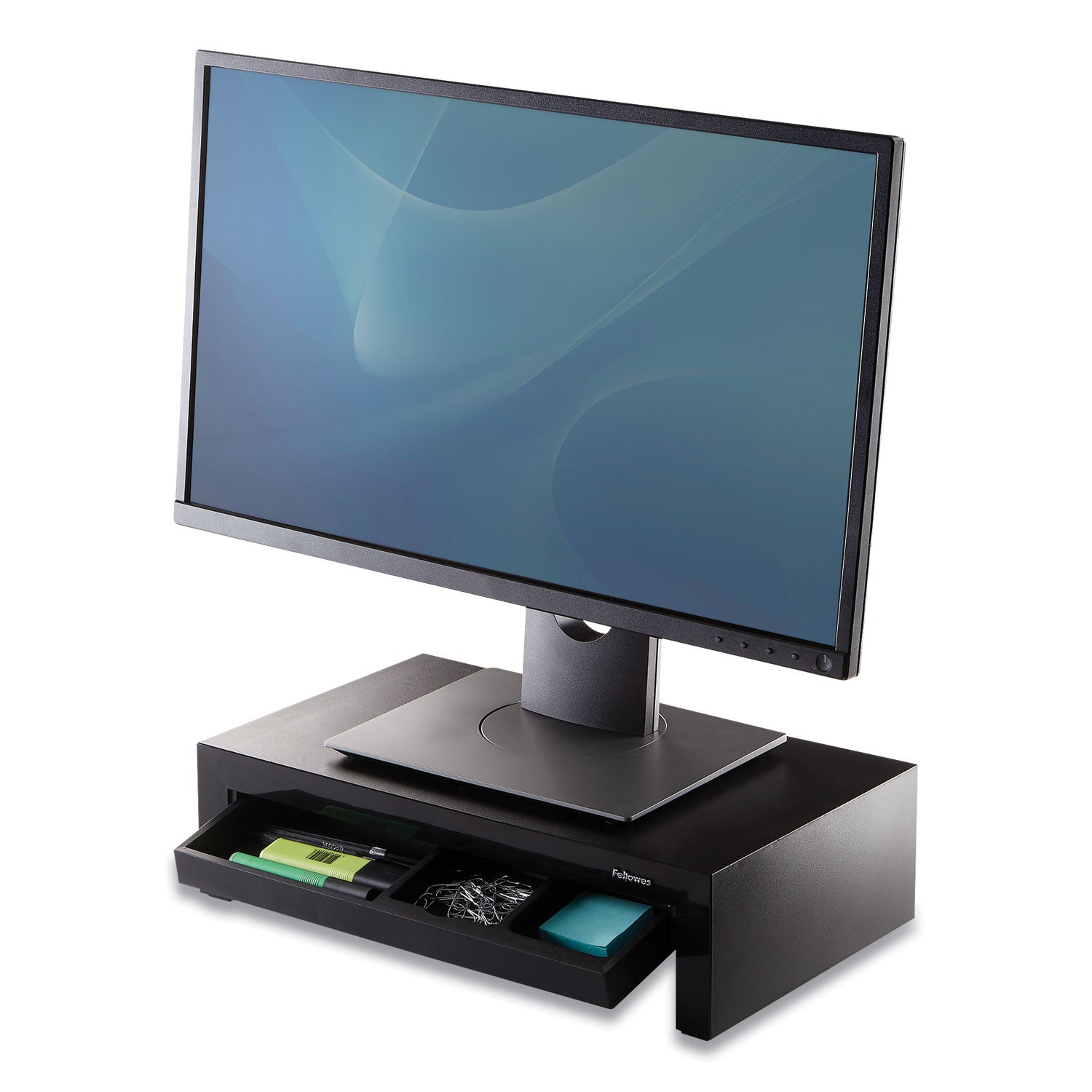 Fellowes® Designer Suites Monitor Riser, For 21" Monitors, 16" x 9.38" x 4.38" to 6", Black Pearl, Supports 40 lbs